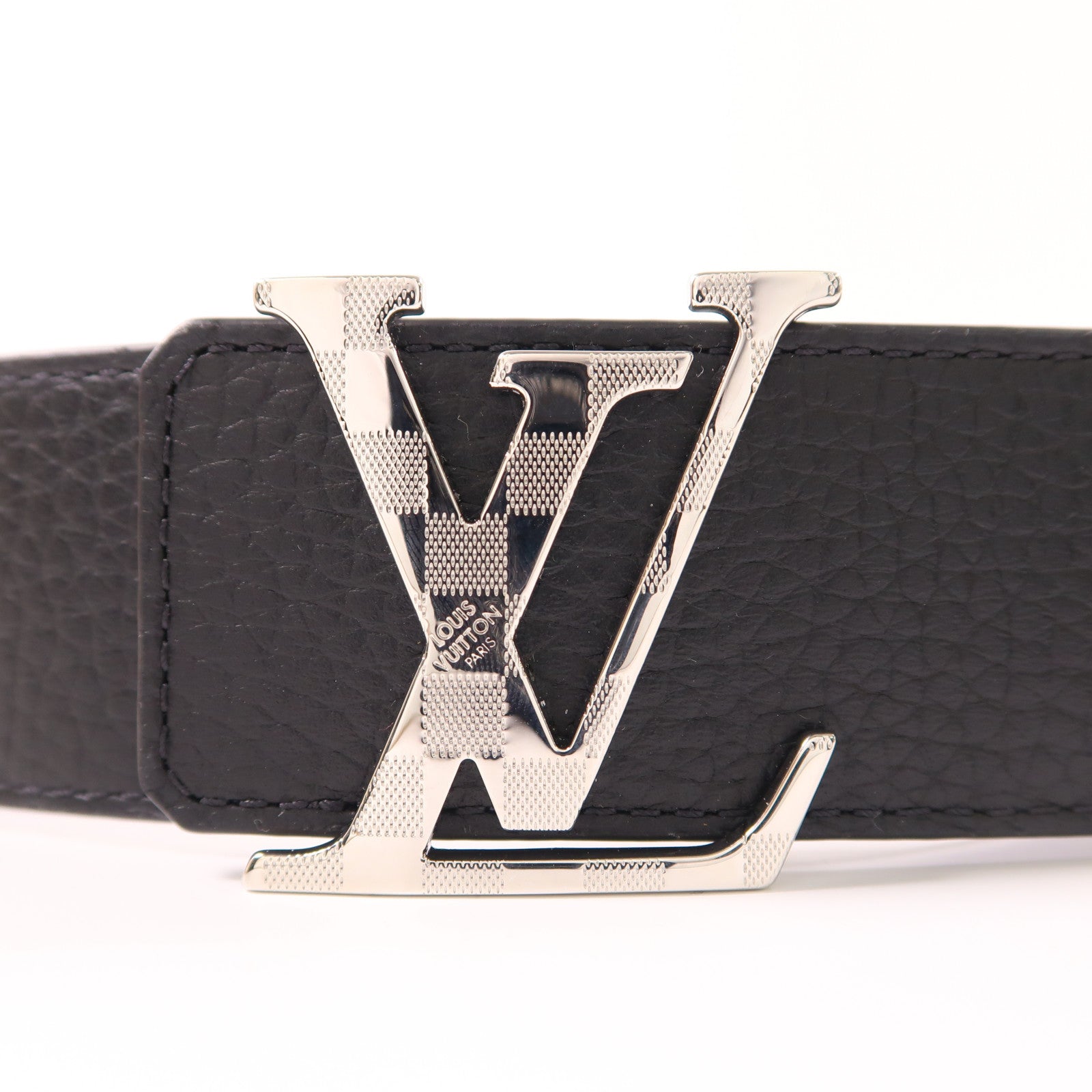 LOUIS VUITTON Damier Belt 95cm銀扣皮帶