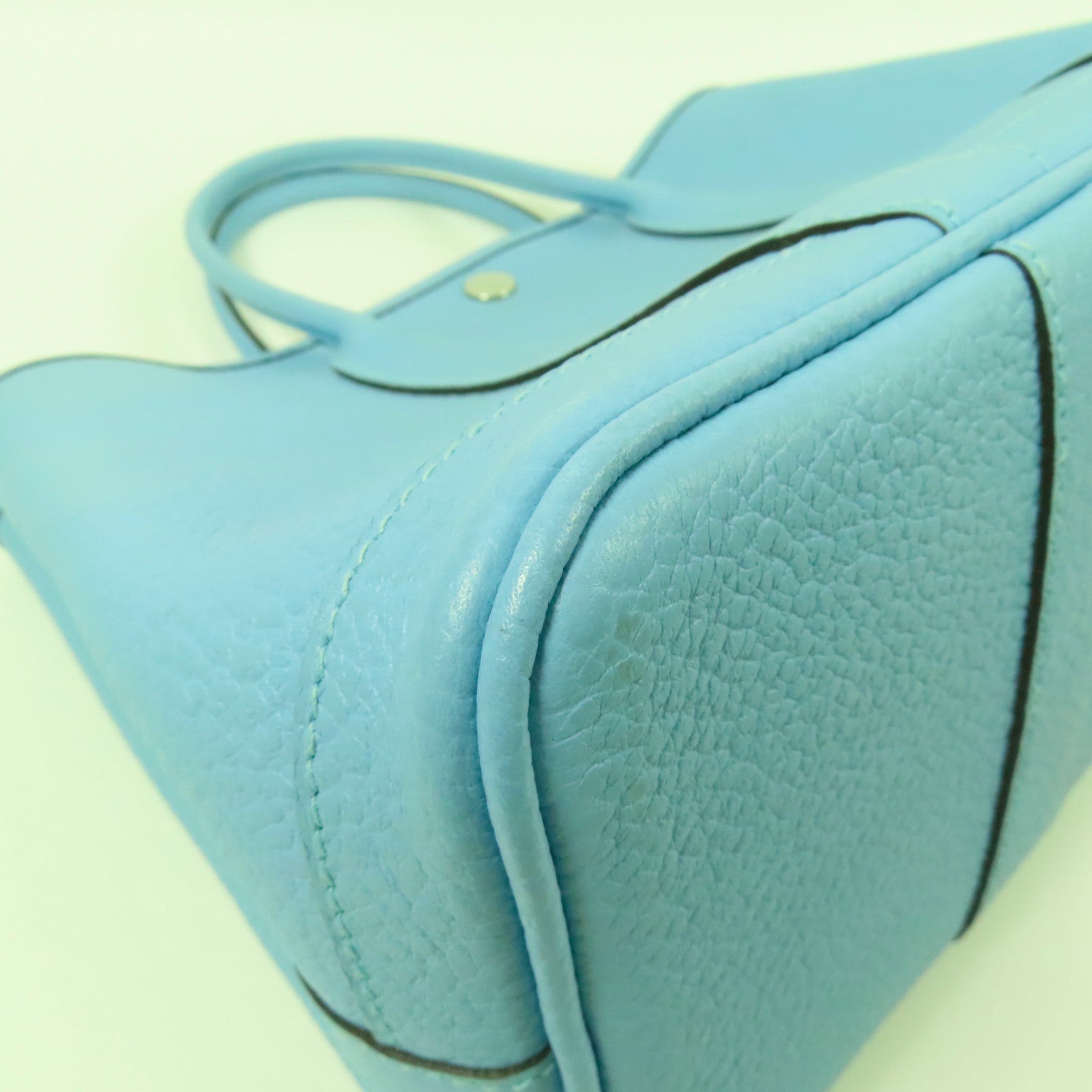 HERMES Country皮革Garden Party TPM銀扣手挽袋Bleu Atoll