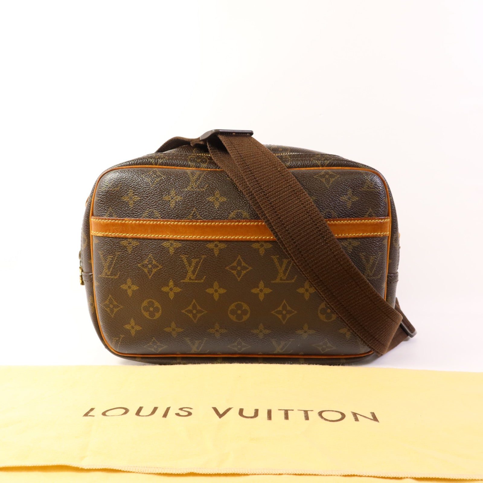 LOUIS VUITTON Monogram Reporter PM金扣肩背袋棕色