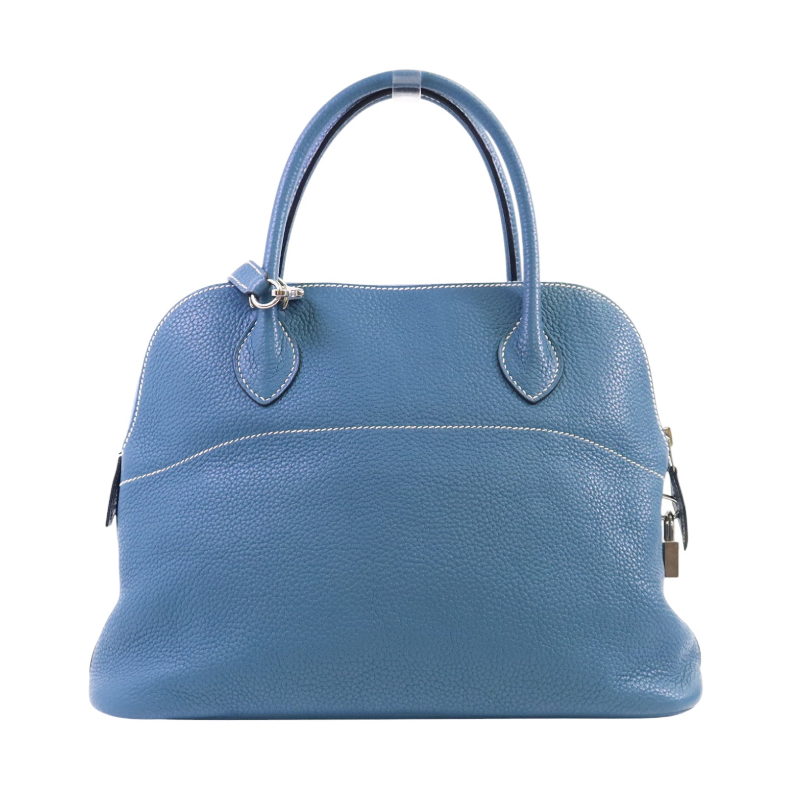 HERMES Clemence皮革Bolide 31銀扣手挽肩背兩用袋Bleu Jean