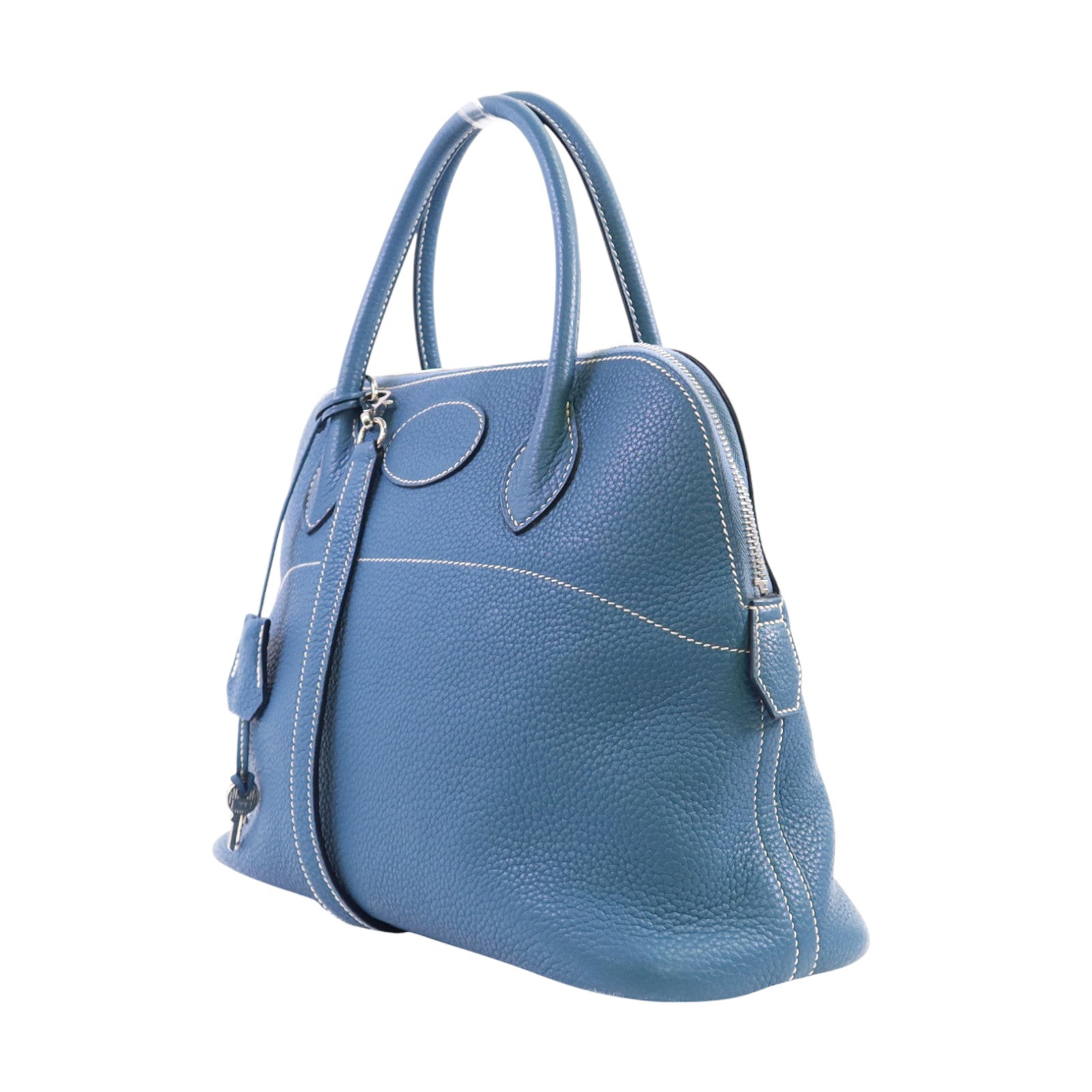 HERMES Clemence皮革Bolide 31銀扣手挽肩背兩用袋Bleu Jean