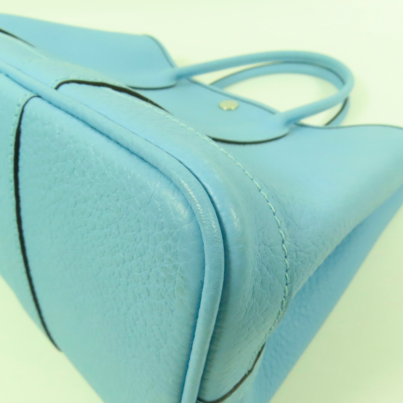 HERMES Country皮革Garden Party TPM銀扣手挽袋Bleu Atoll