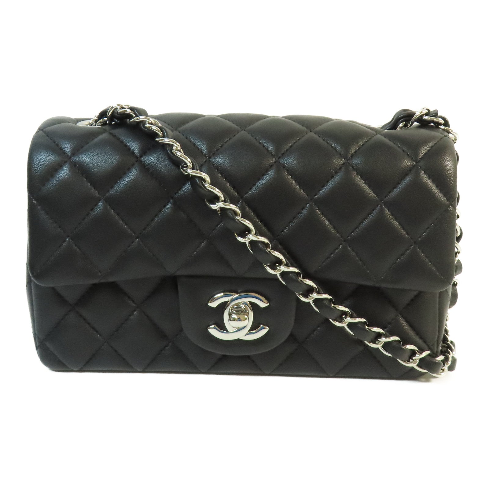 CHANEL 羊皮皮革Mini Classic 20銀扣鏈帶肩背袋