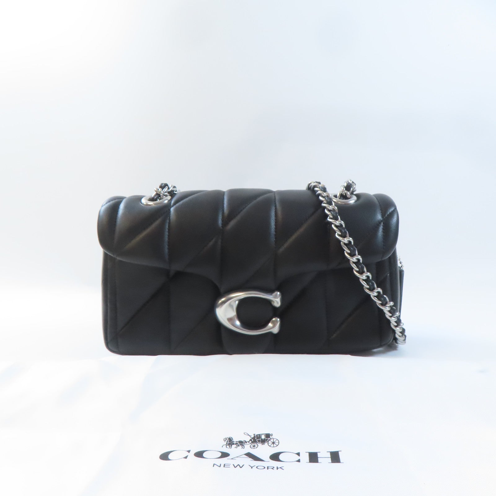 COACH 皮革Tabby Bag銀扣鏈帶肩背袋黑色