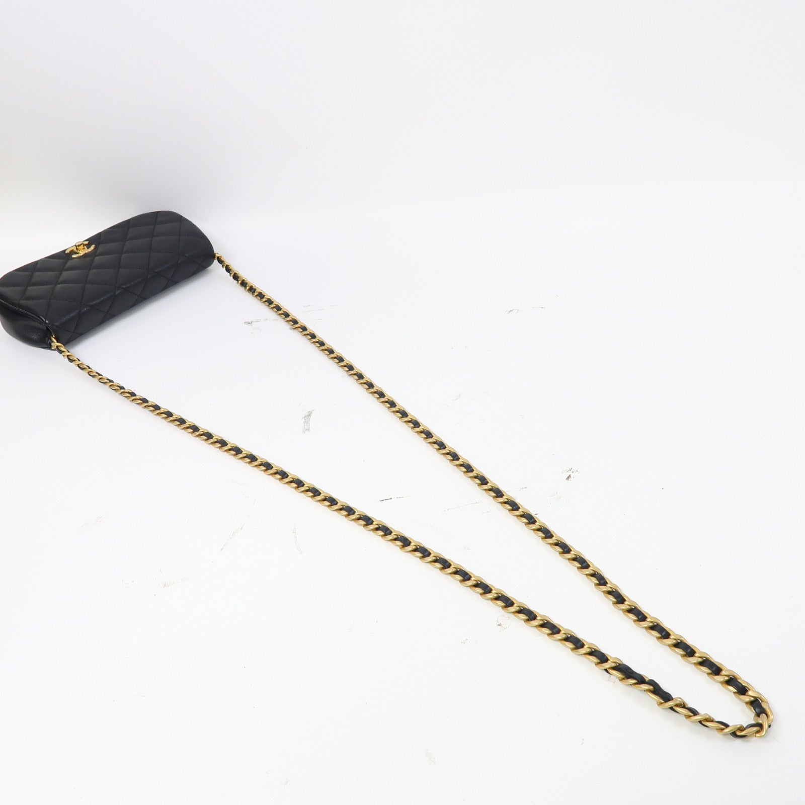 CHANEL 【激減優惠】菱格牛皮皮革Chain Shoulder金扣鏈帶肩背袋黑色