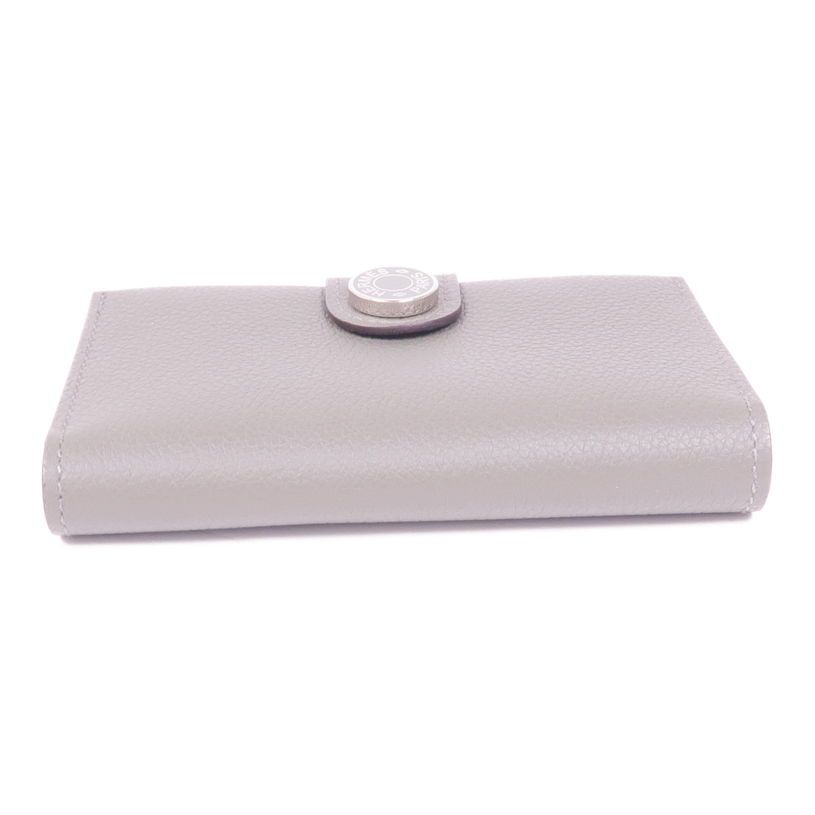 HERMES Evercolor皮革Porte-Cartes銀扣卡片套Gris Meyer