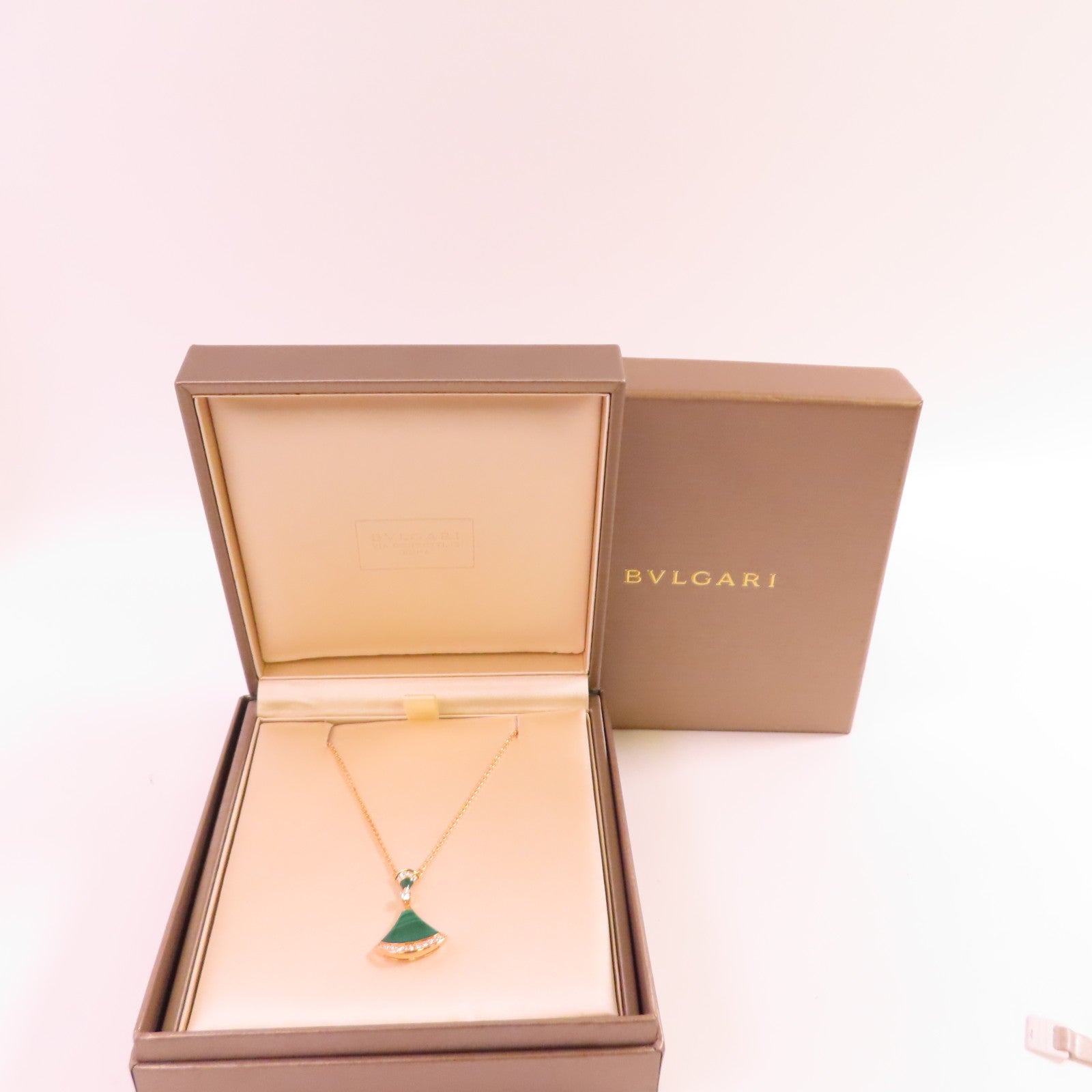 BVLGARI 18K玫瑰金/孔雀石/鑽石Divas's Dream Necklace銀扣項鏈