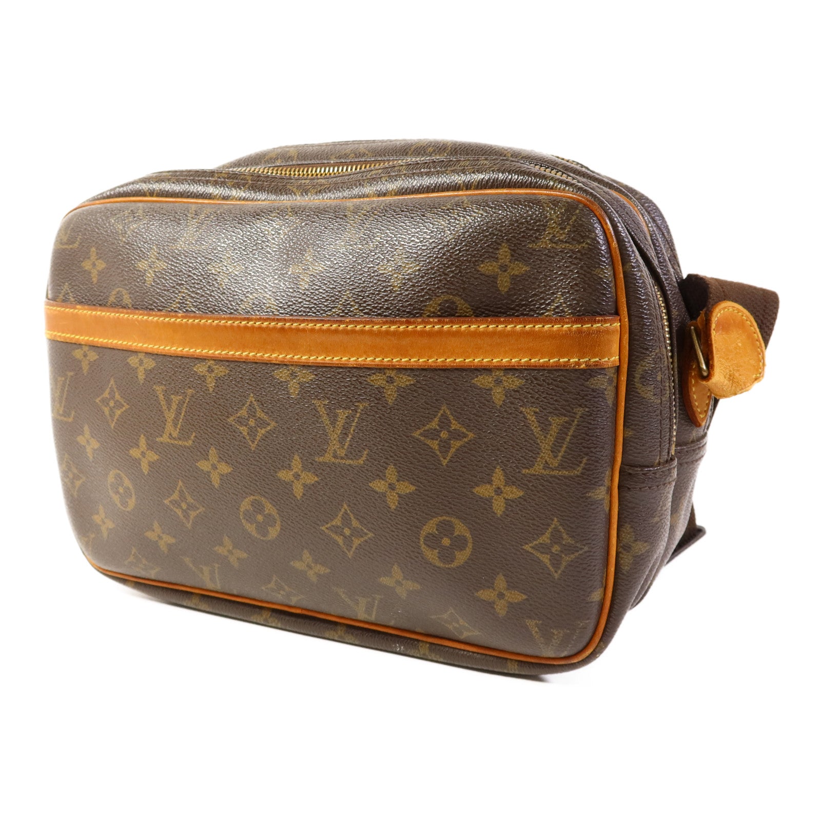 LOUIS VUITTON Monogram Reporter PM金扣肩背袋棕色