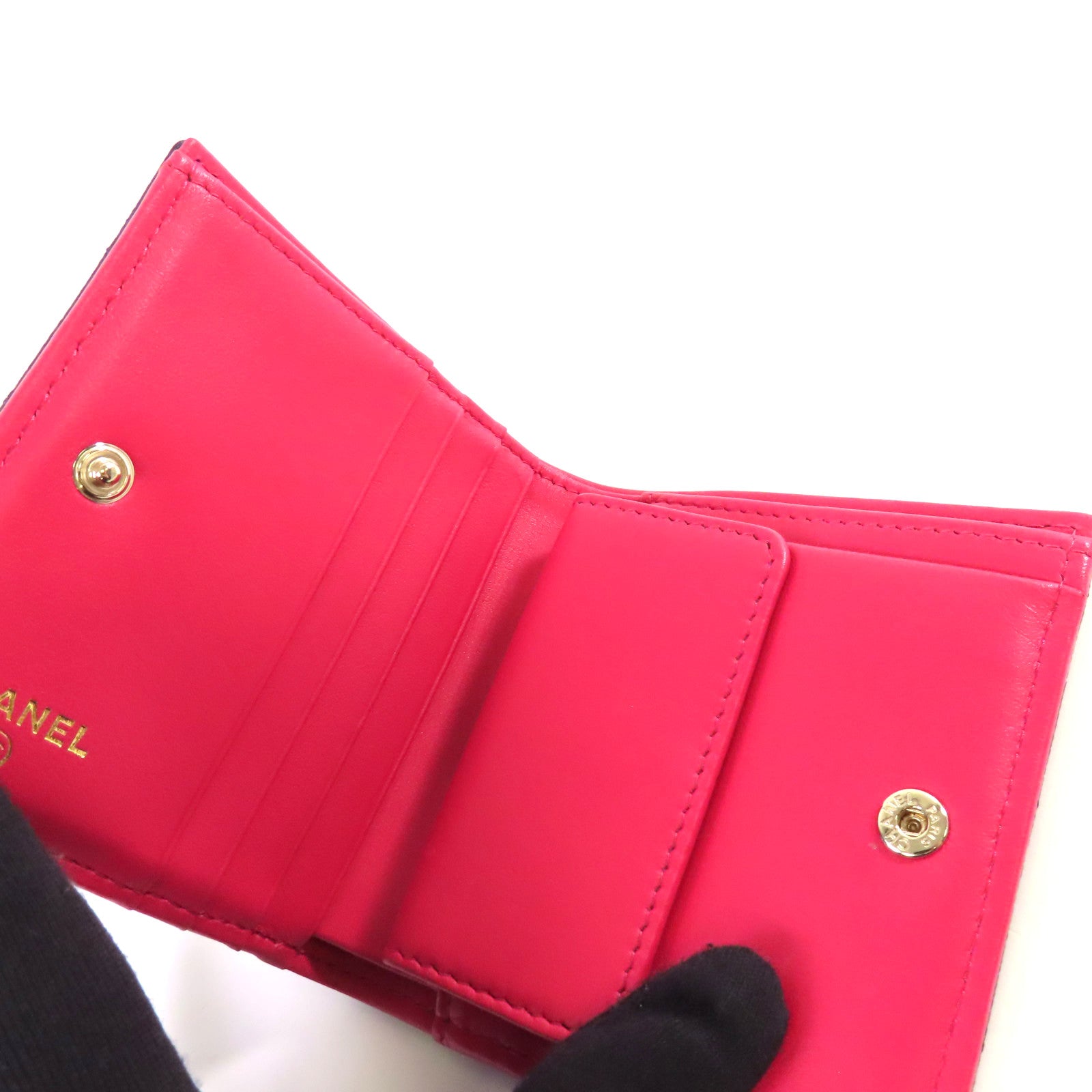 CHANEL 菱格Caviar皮革Short Wallet金扣短錢包寶藍色/粉紅色