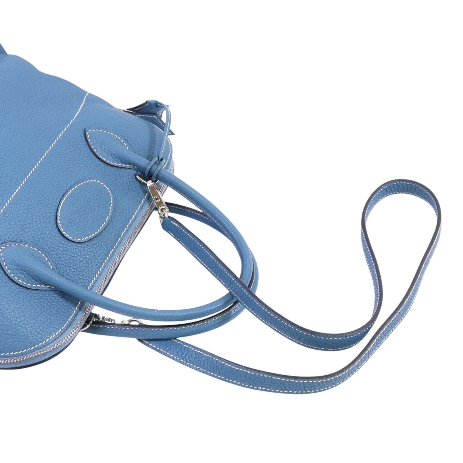 HERMES Clemence皮革Bolide 31銀扣手挽肩背兩用袋Bleu Jean