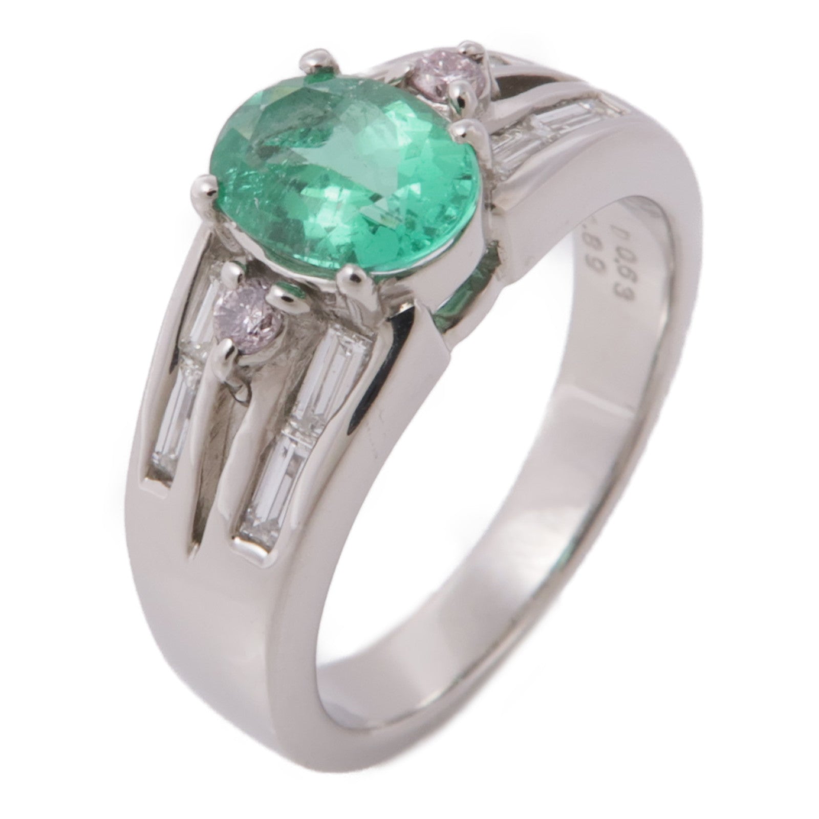 JEWELRY 【激減優惠】PT900鉑金Emerald/Diamond Ring綠寶石/鑽石戒指US#6.5