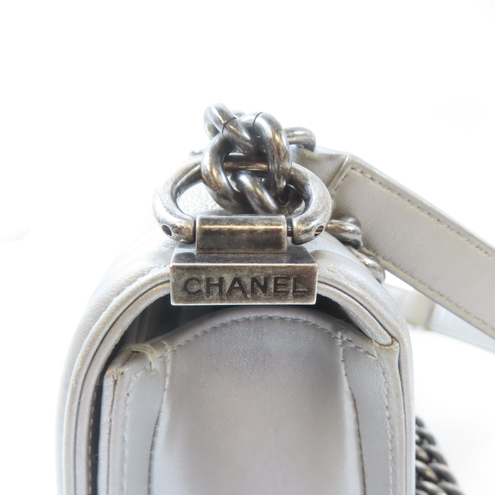 CHANEL 【激減優惠】皮革/Stingray Chanel Boy 20黑扣鏈帶肩背袋銀色