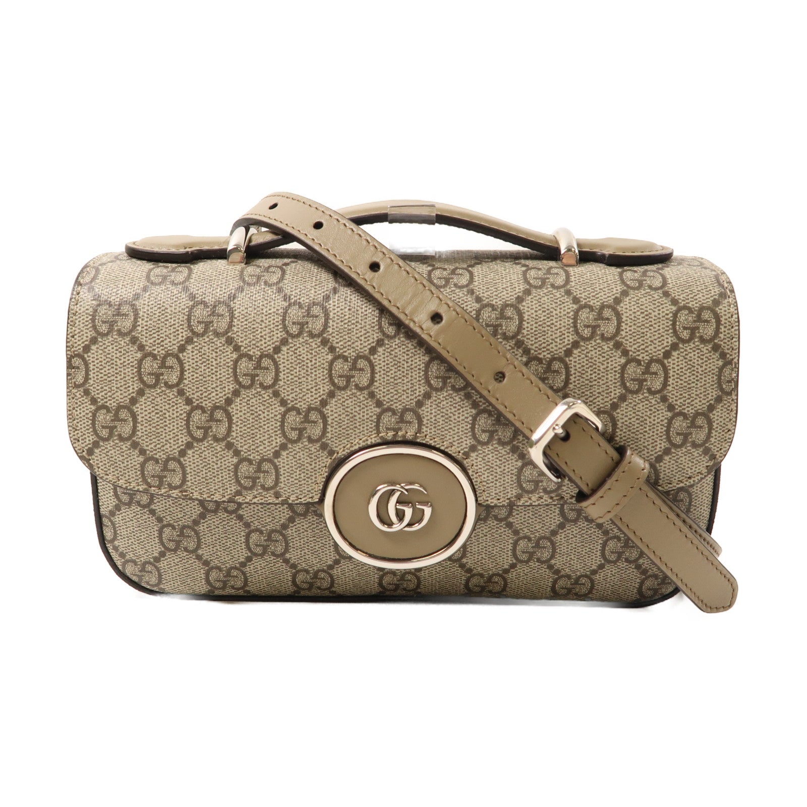 GUCCI 塗層帆布Mini Petite GG銀扣手挽肩背兩用袋啡色