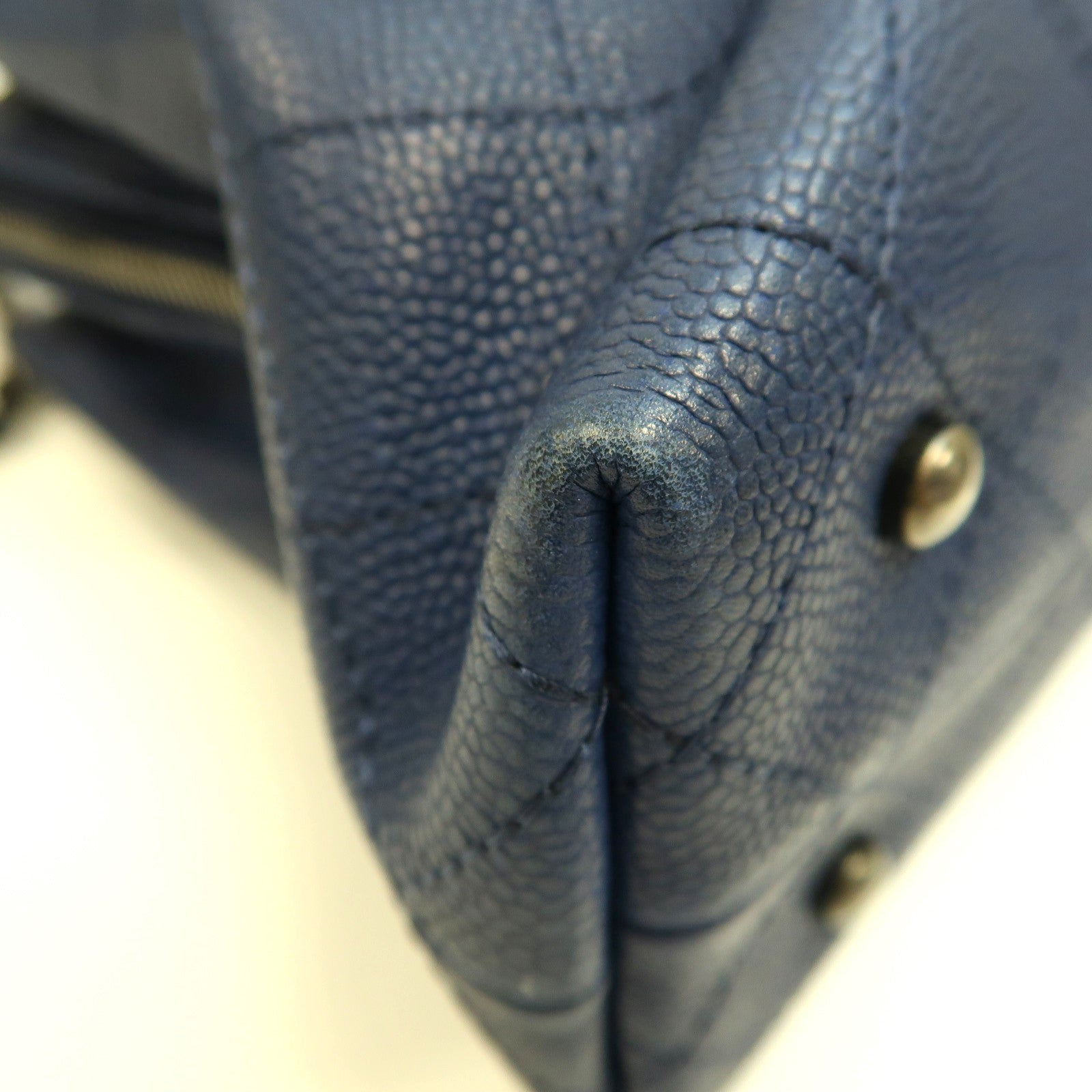 CHANEL 菱格皮革2way Shoulder Bag銀扣鏈帶手挽肩背兩用袋深藍色