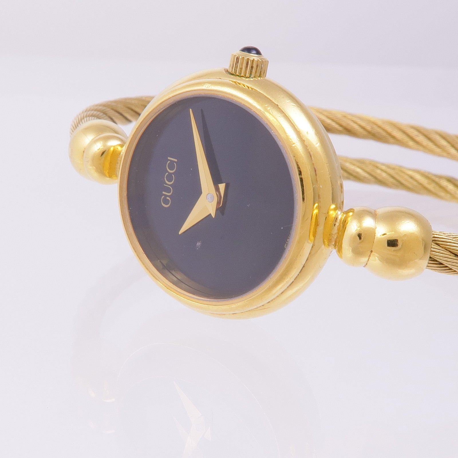 GUCCI Black Dial Gold Bangle Watch 27002.L