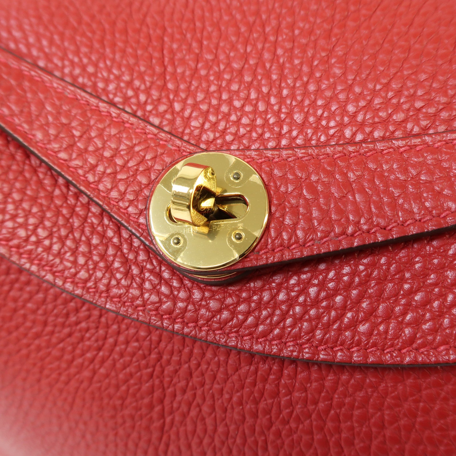 HERMES Clemence皮革Lindy 30金扣手挽肩背兩用袋法拉利紅色