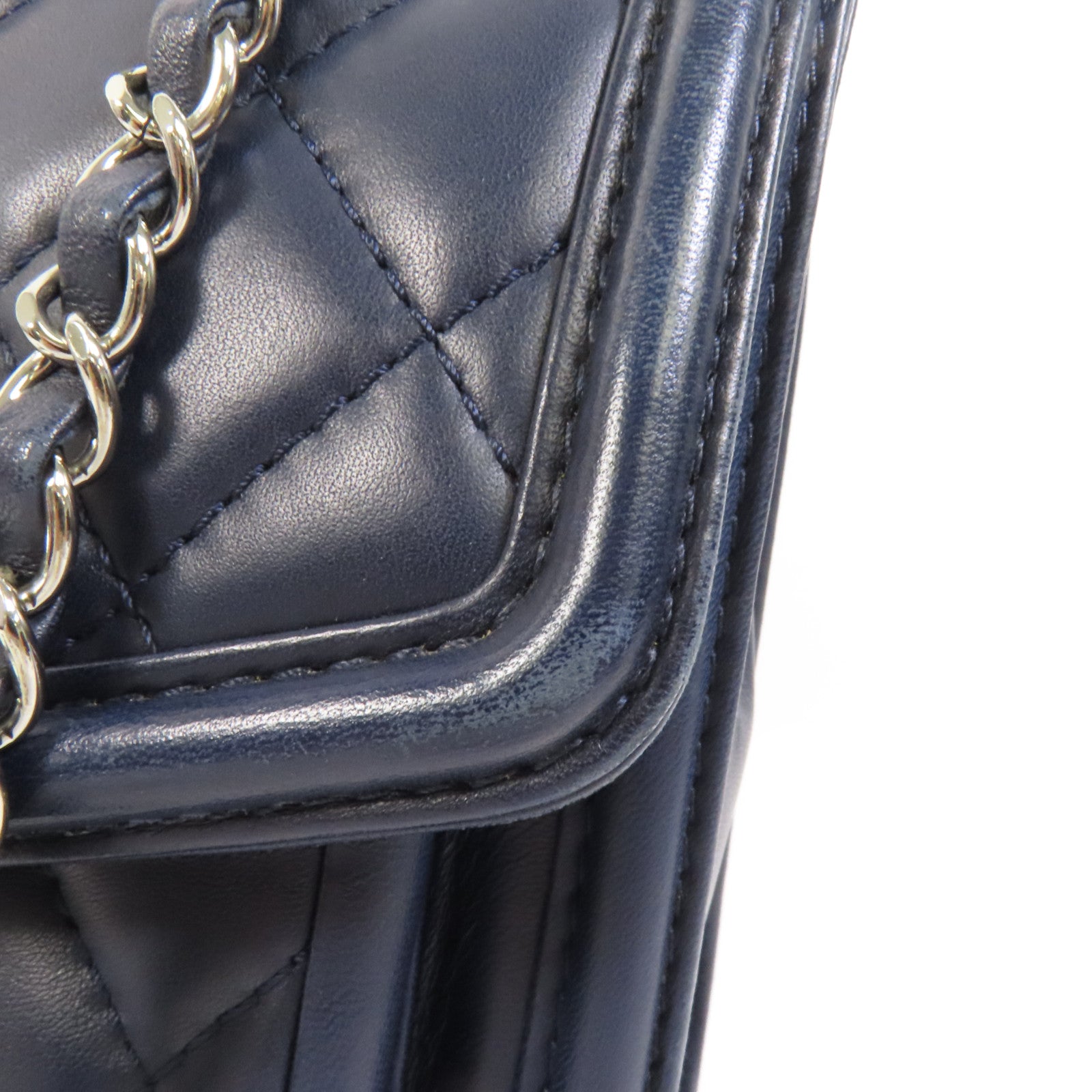 CHANEL 羊皮皮革Chain Shoulder銀扣鏈帶肩背袋