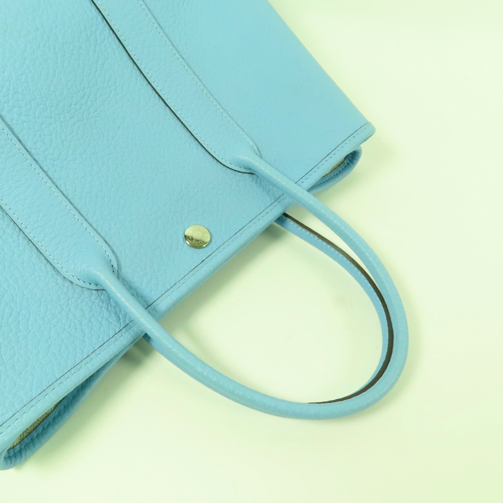 HERMES Country皮革Garden Party TPM銀扣手挽袋Bleu Atoll