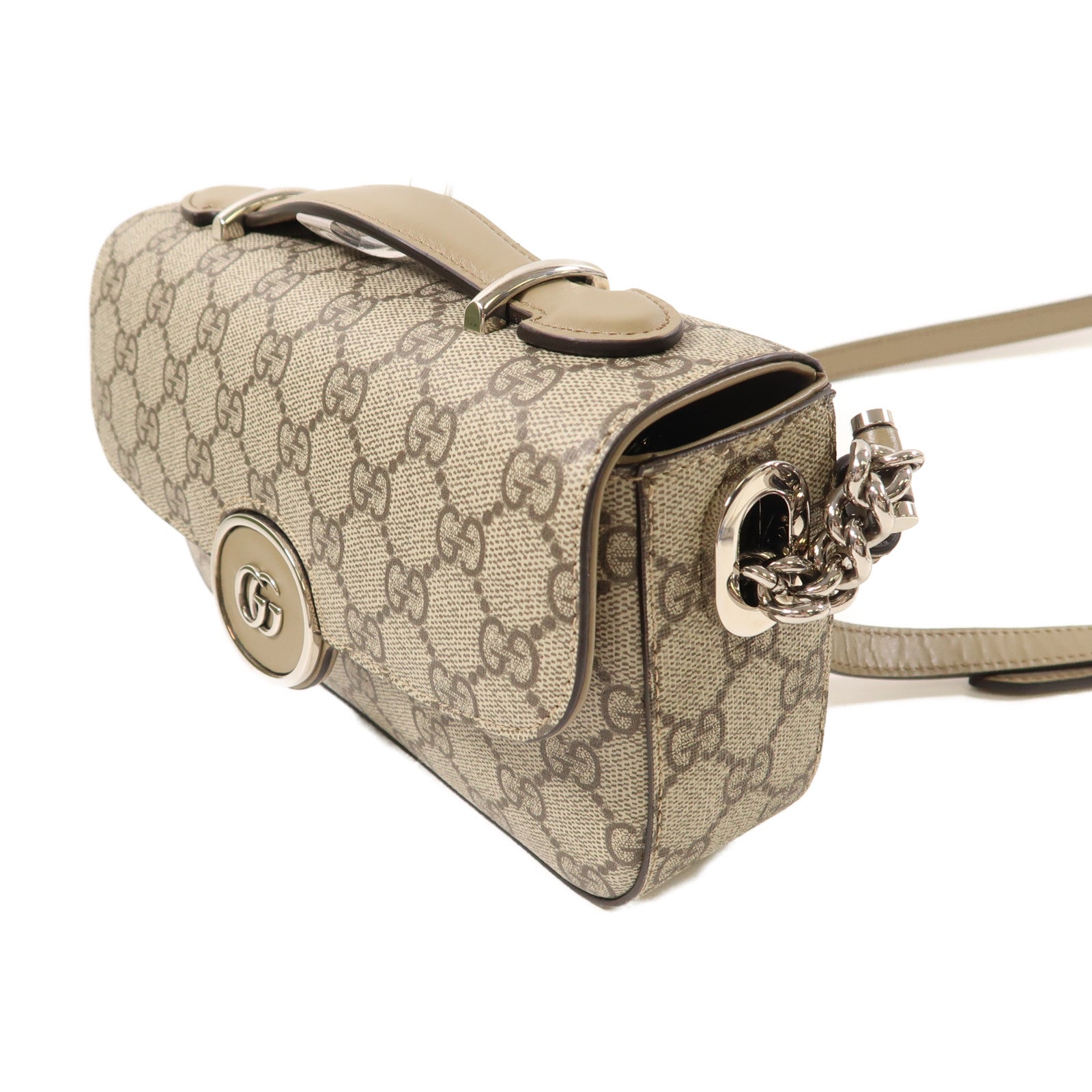 GUCCI 塗層帆布Mini Petite GG銀扣手挽肩背兩用袋啡色