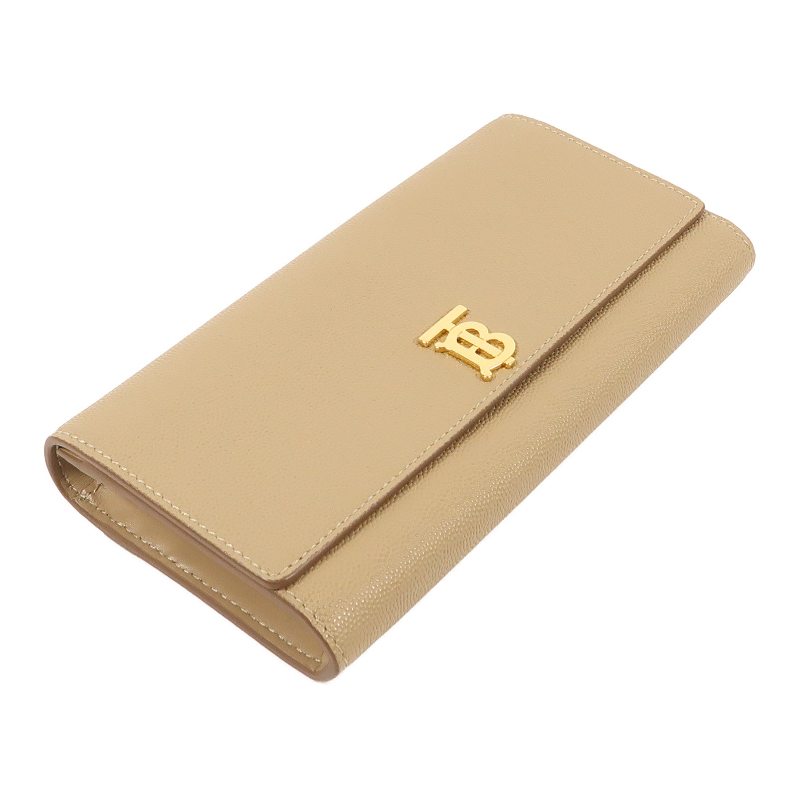 BURBERRY GHW Long Wallet Calfskin Leather Khaki