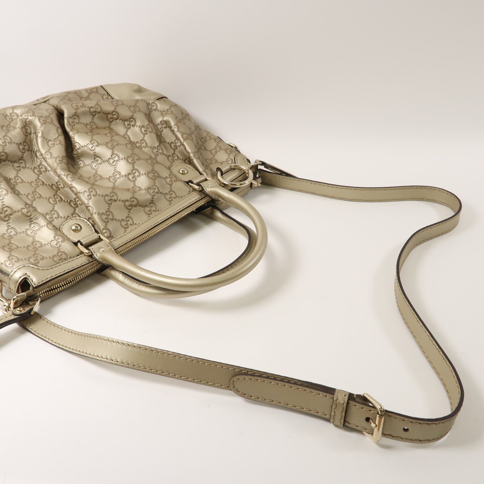 GUCCI 牛皮皮革2 Way Shoulder金扣手挽肩背兩用袋金色