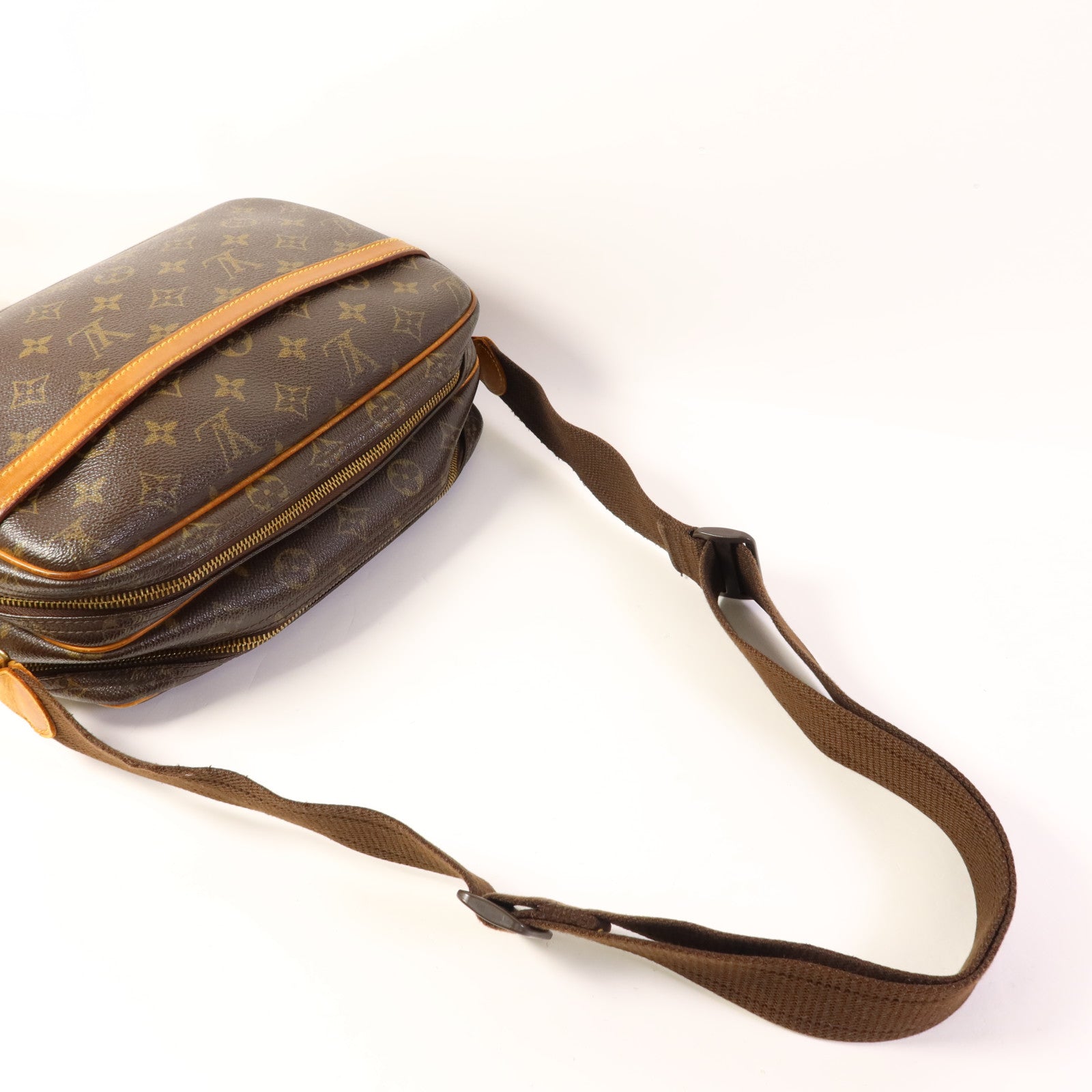 LOUIS VUITTON Monogram Reporter PM金扣肩背袋棕色