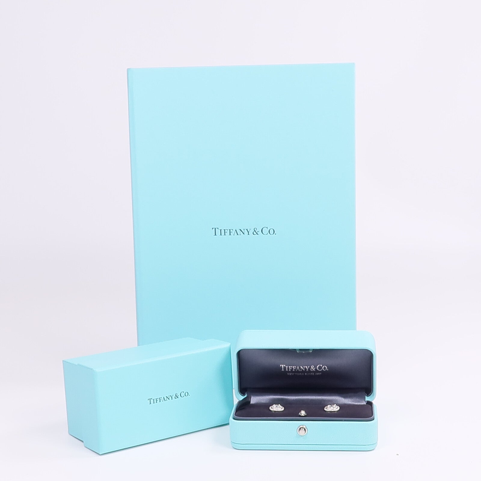 TIFFANY＆CO PT950鉑金Cushion Double Soleste Earrings鑽石耳環