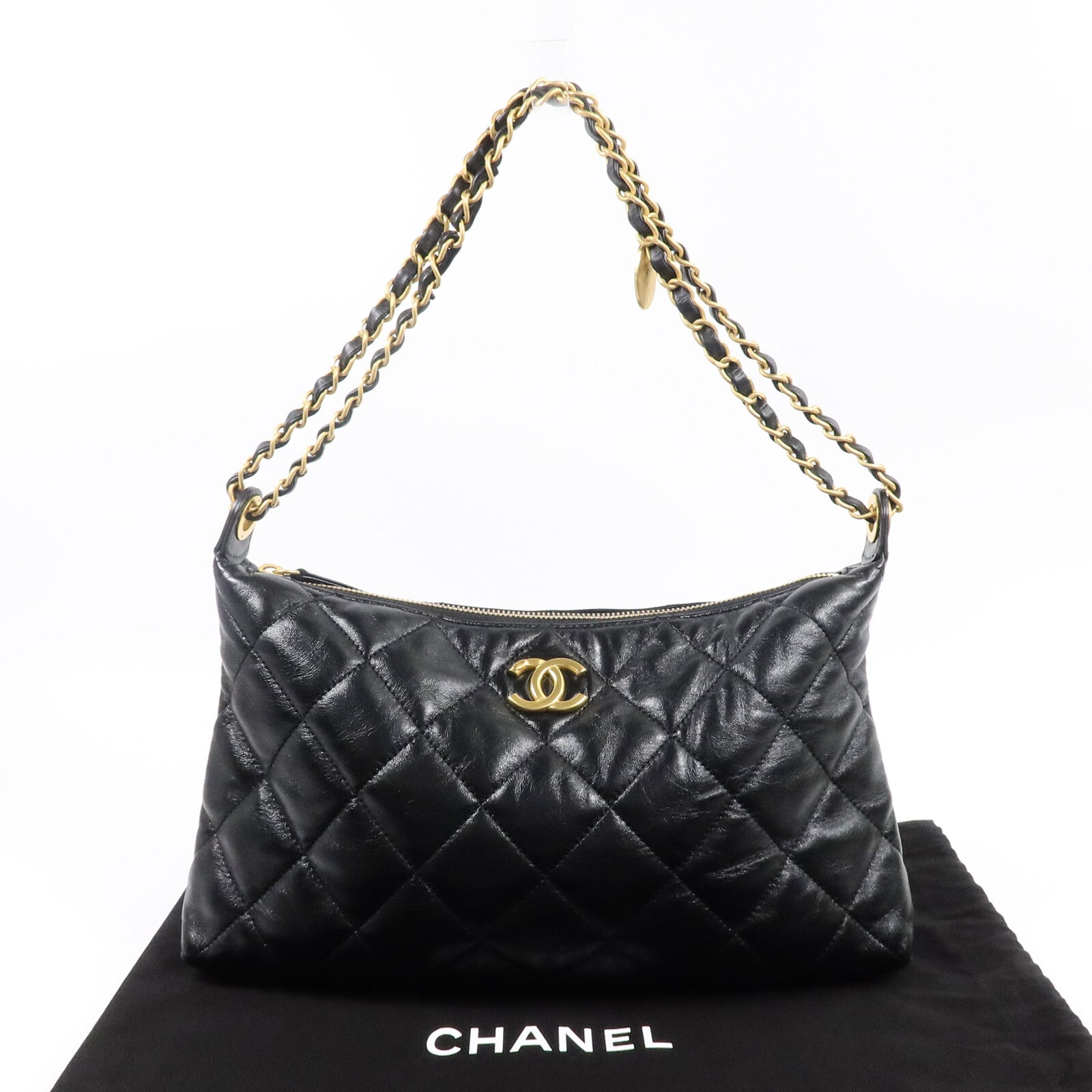 CHANEL 羊皮皮革Hobo Bag鏈帶肩背袋