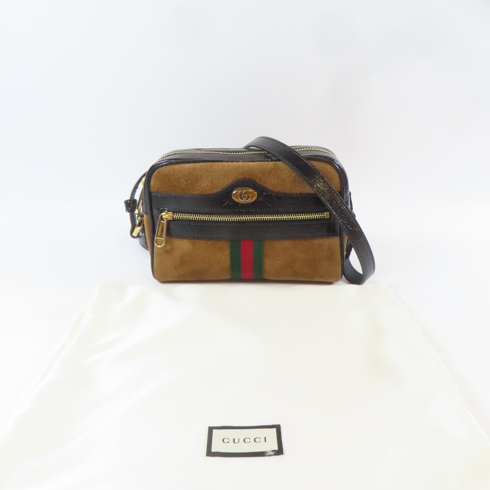 GUCCI 【激減優惠】麂皮皮革Mini Ophidia金扣肩背袋啡色/黑色