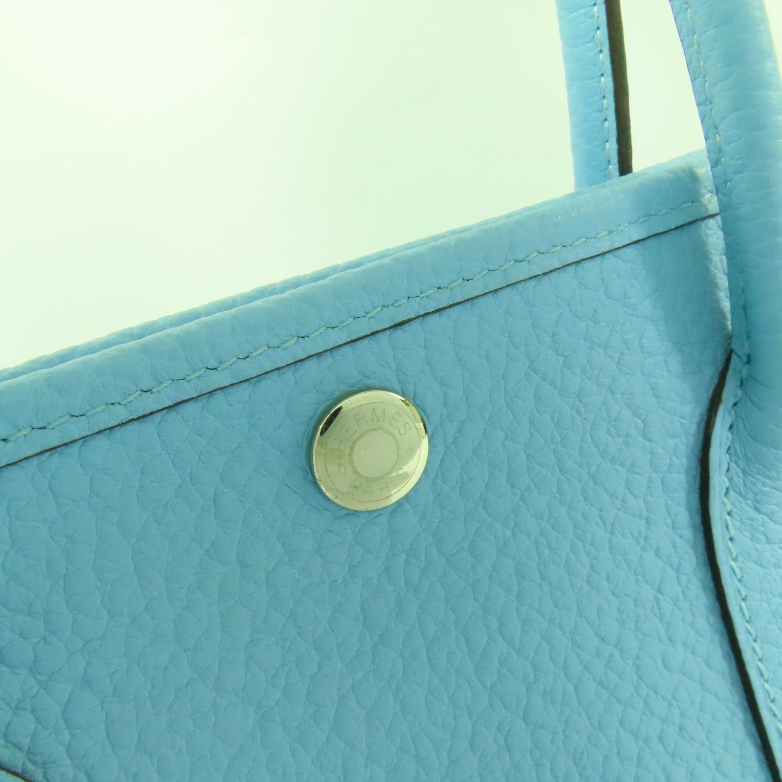 HERMES Country皮革Garden Party TPM銀扣手挽袋Bleu Atoll