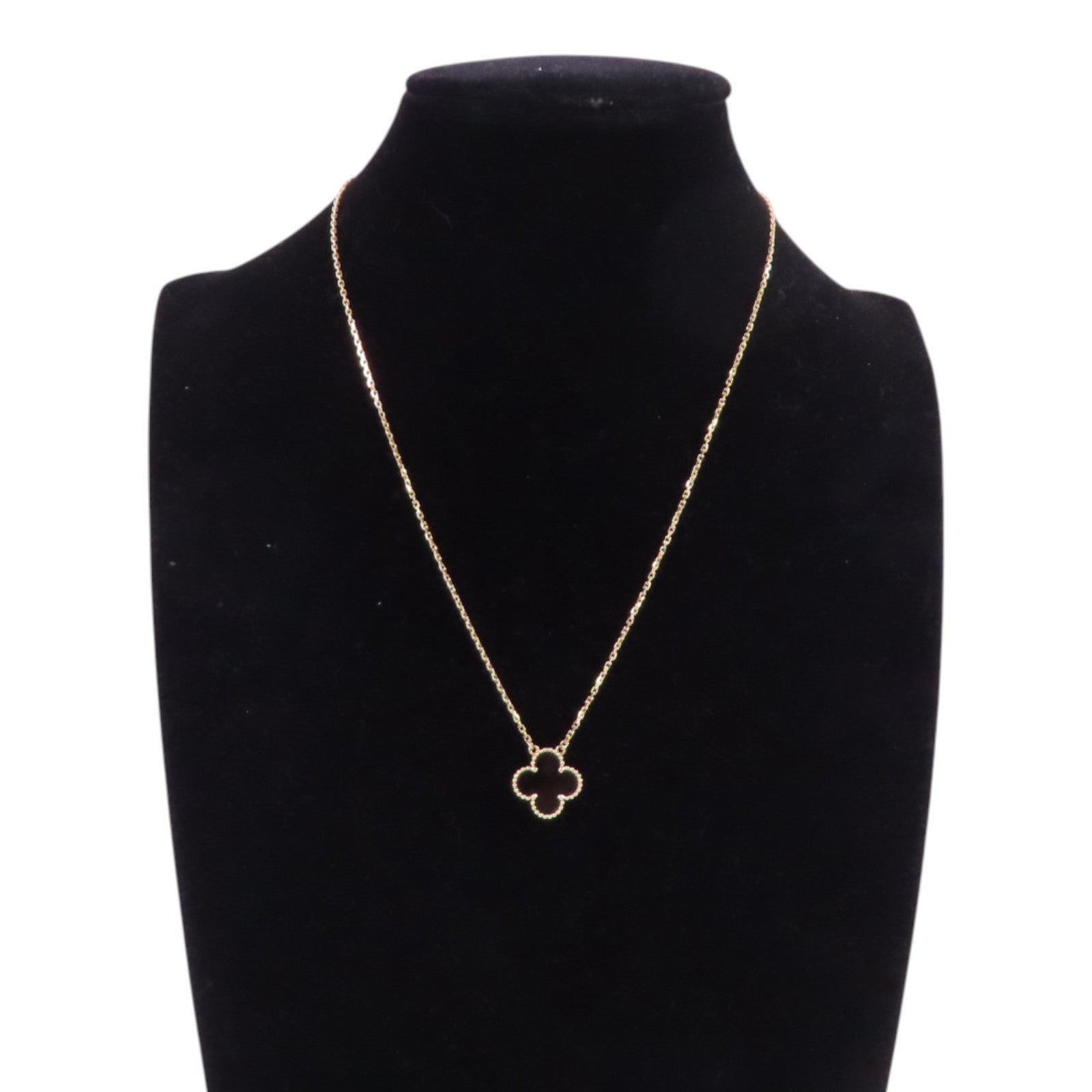 Van Cleef & Arpels 18K玫瑰金/縞瑪瑙Vintage Alhambra Onxy Pendant Necklace項鏈