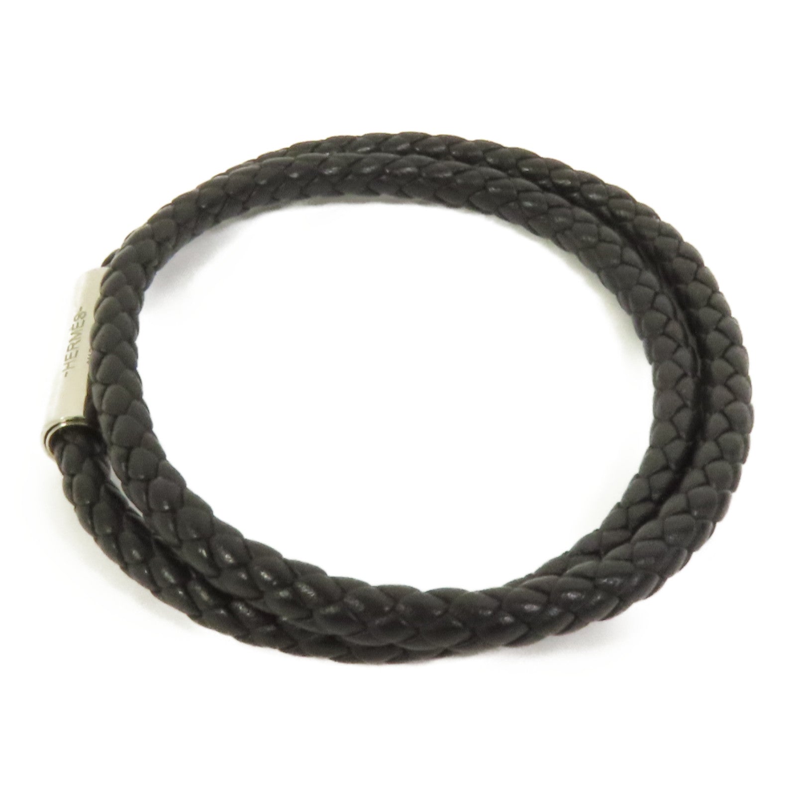 HERMES Swift皮革Goliath Double Tour銀扣手鏈Noir