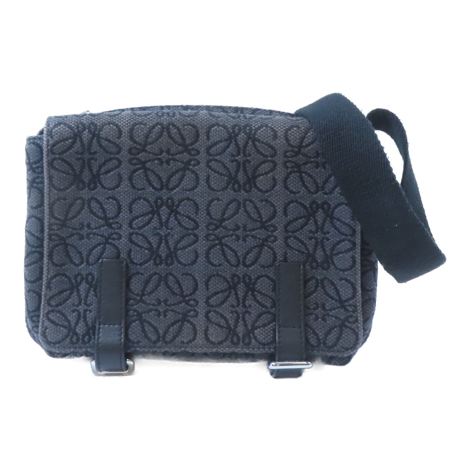 LOEWE 帆布Messenger Bag銀扣肩背袋黑色