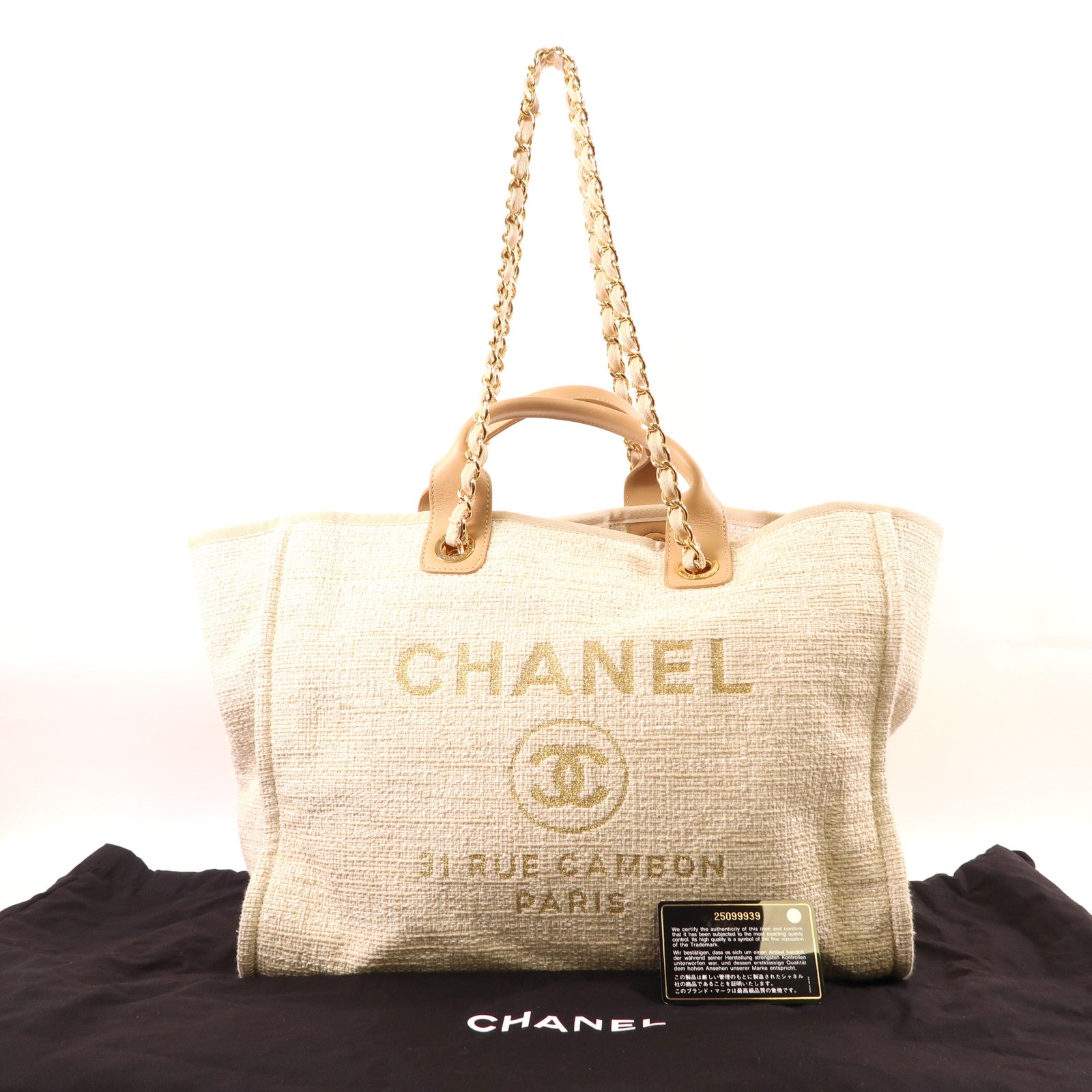 CHANEL 帆布Deauville金扣手挽肩背兩用袋