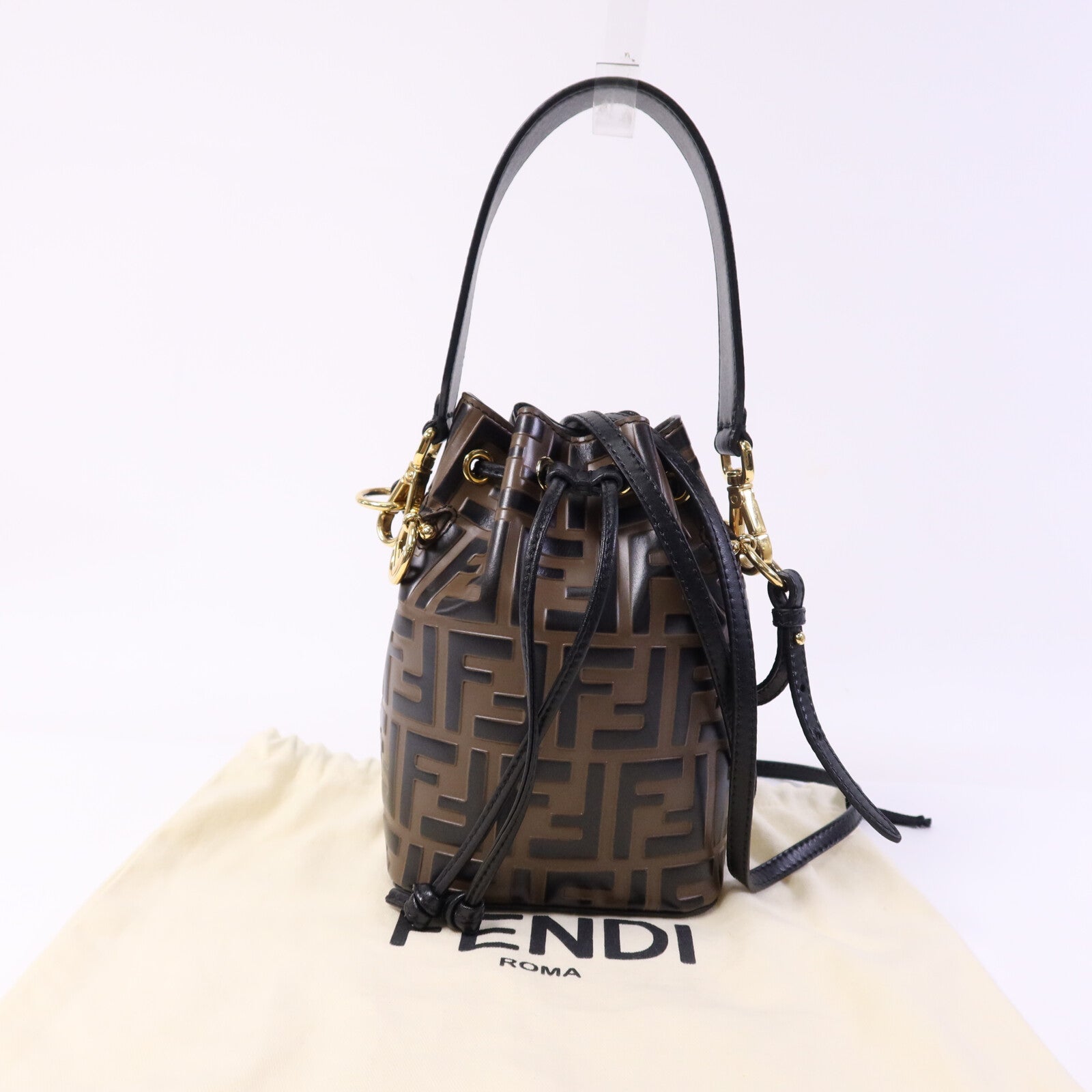 FENDI 牛皮皮革Mon Tresor Mini金扣手挽肩背兩用袋