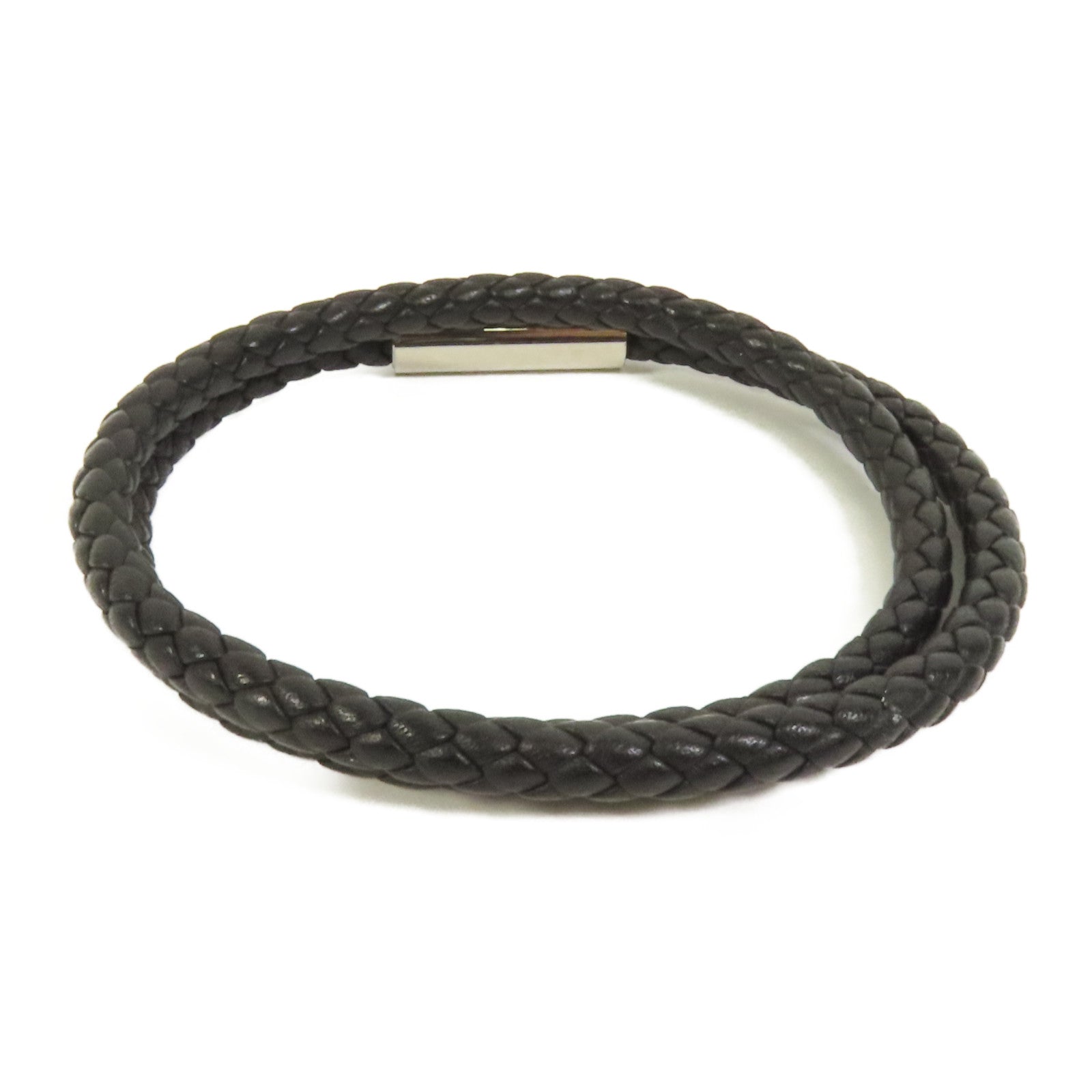 HERMES Swift皮革Goliath Double Tour銀扣手鏈Noir