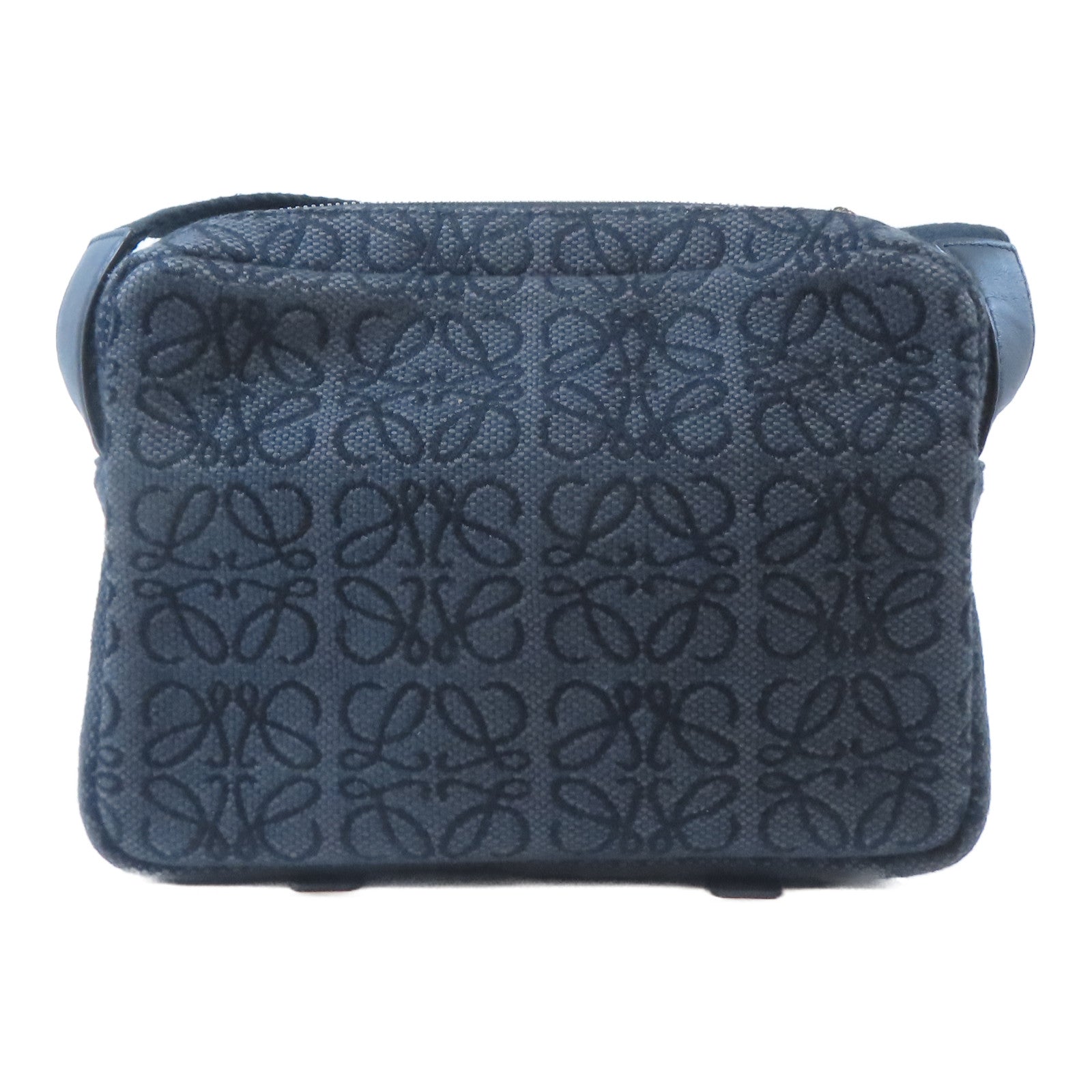 LOEWE 帆布Messenger Bag銀扣肩背袋黑色