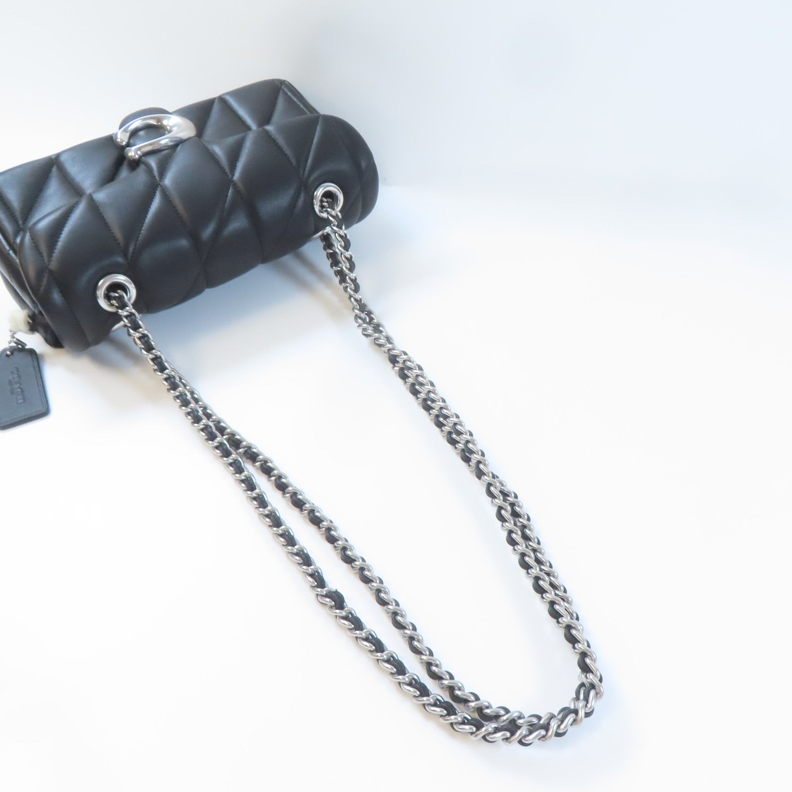 COACH 皮革Tabby Bag銀扣鏈帶肩背袋黑色