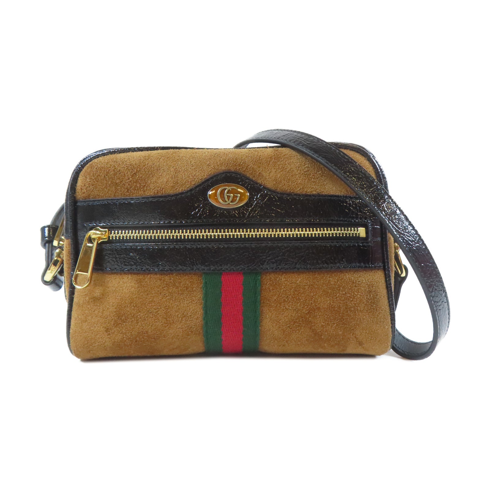 GUCCI 【激減優惠】麂皮皮革Mini Ophidia金扣肩背袋啡色/黑色