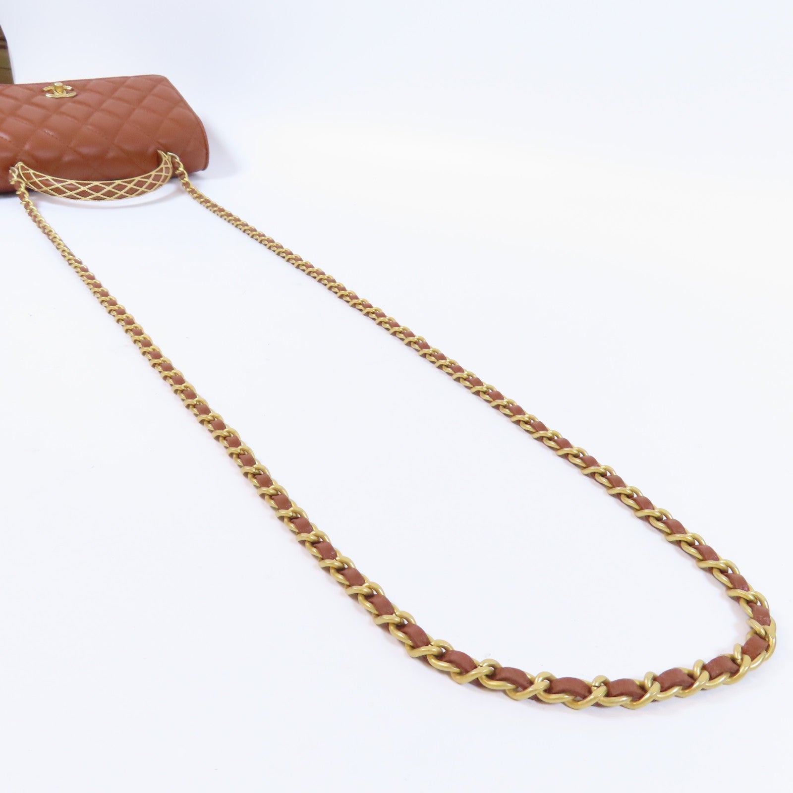 CHANEL 菱格羊皮皮革Top Handle WOC金扣鏈帶手挽肩背兩用袋啡色
