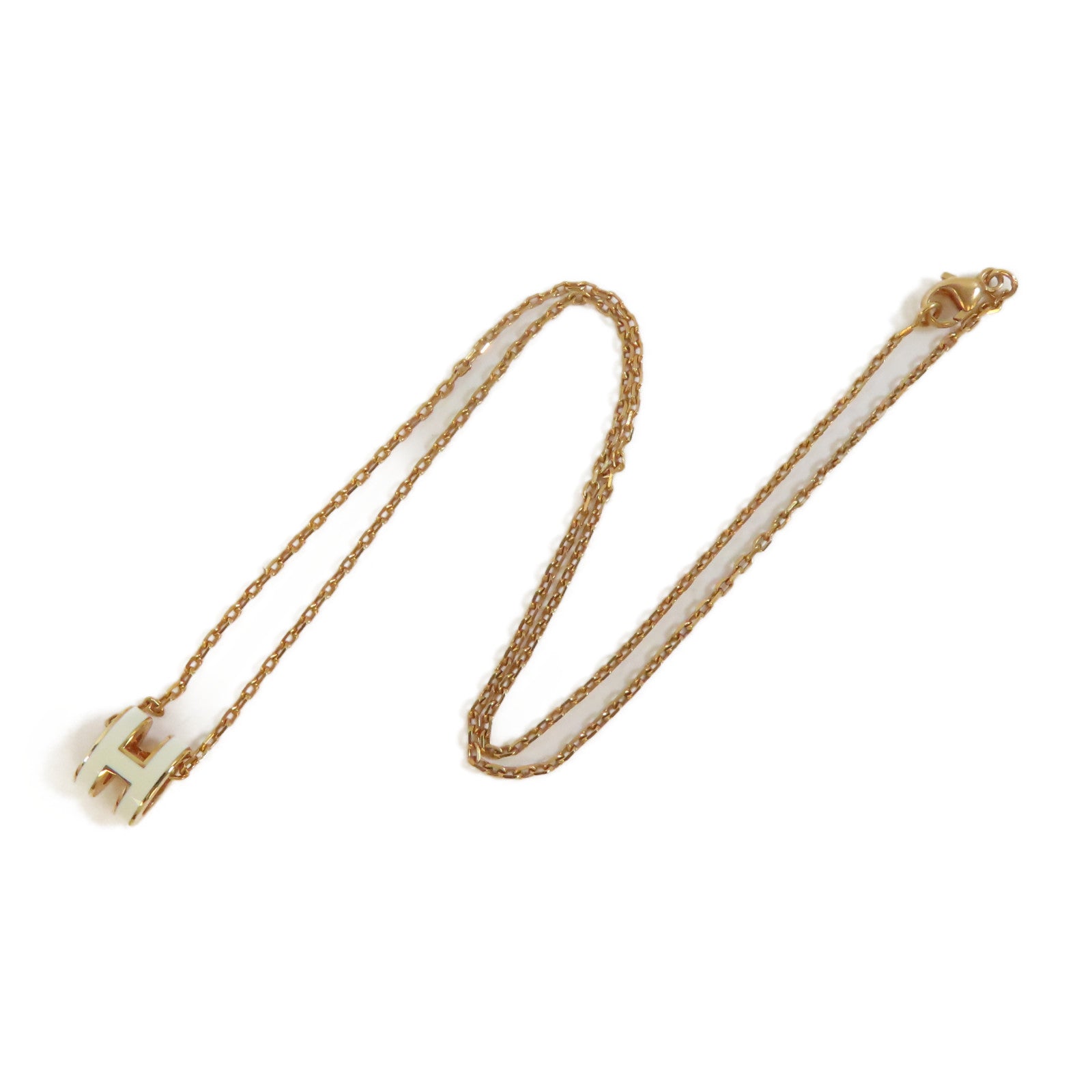 HERMES 金屬Pop H Pendant Necklace項鍊金色/白色#40cm