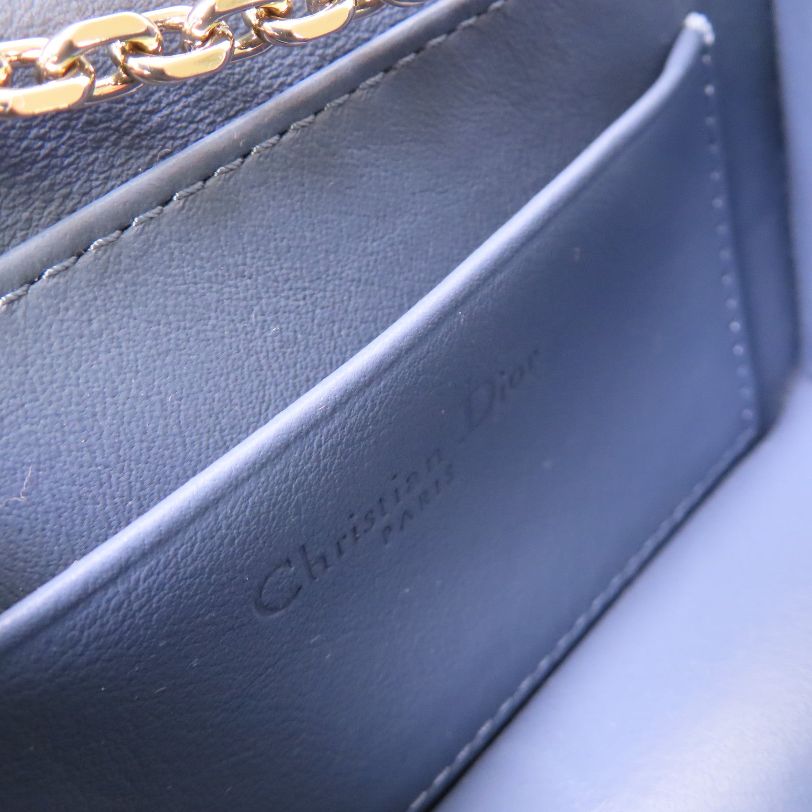 Dior 【激減優惠】漆皮皮革Chain Shoulder Bag銀扣鏈帶肩背袋灰藍色