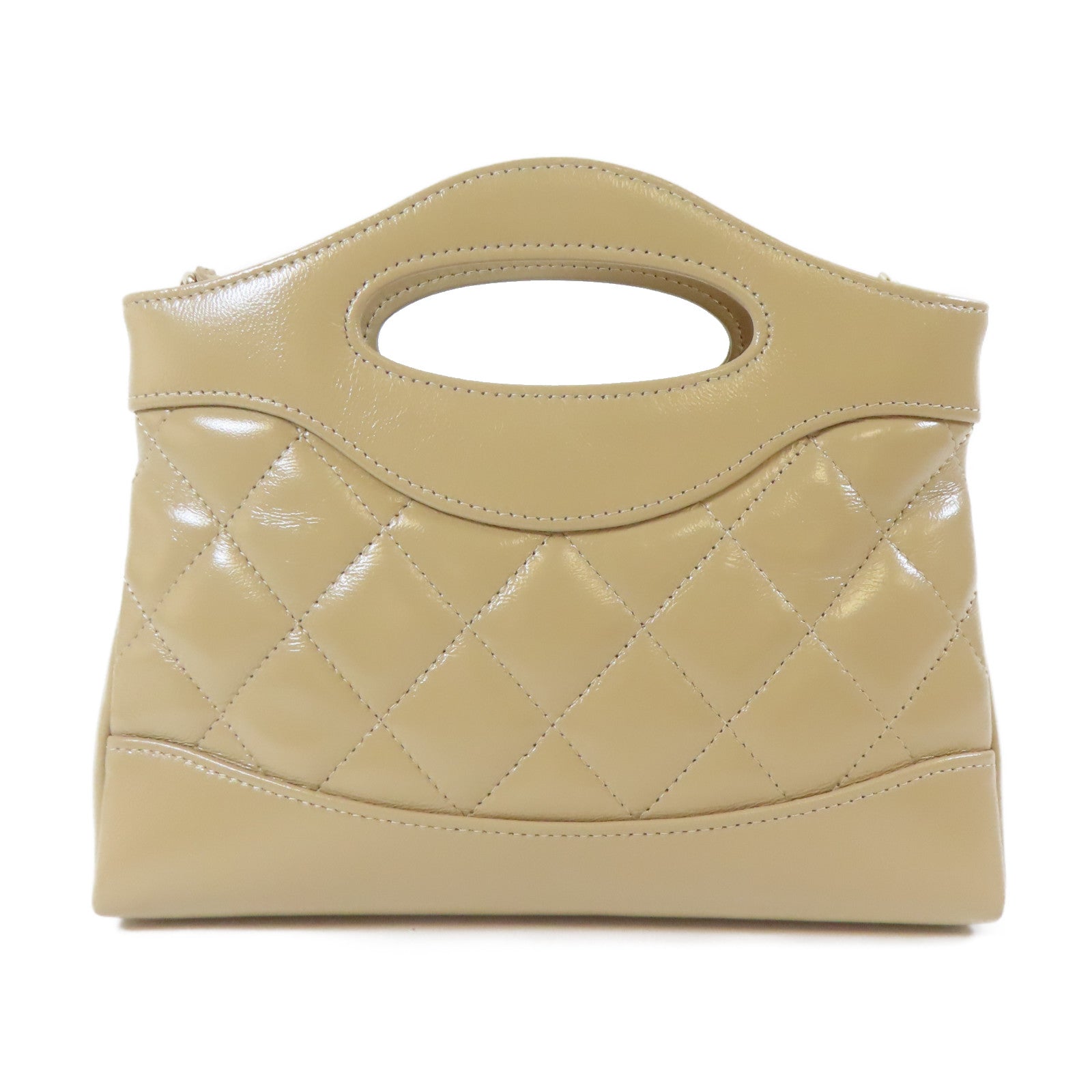CHANEL 菱格牛皮皮革Nano 31 2 Way Chain Shoulder Bag金扣鏈帶手挽肩背兩用袋米色