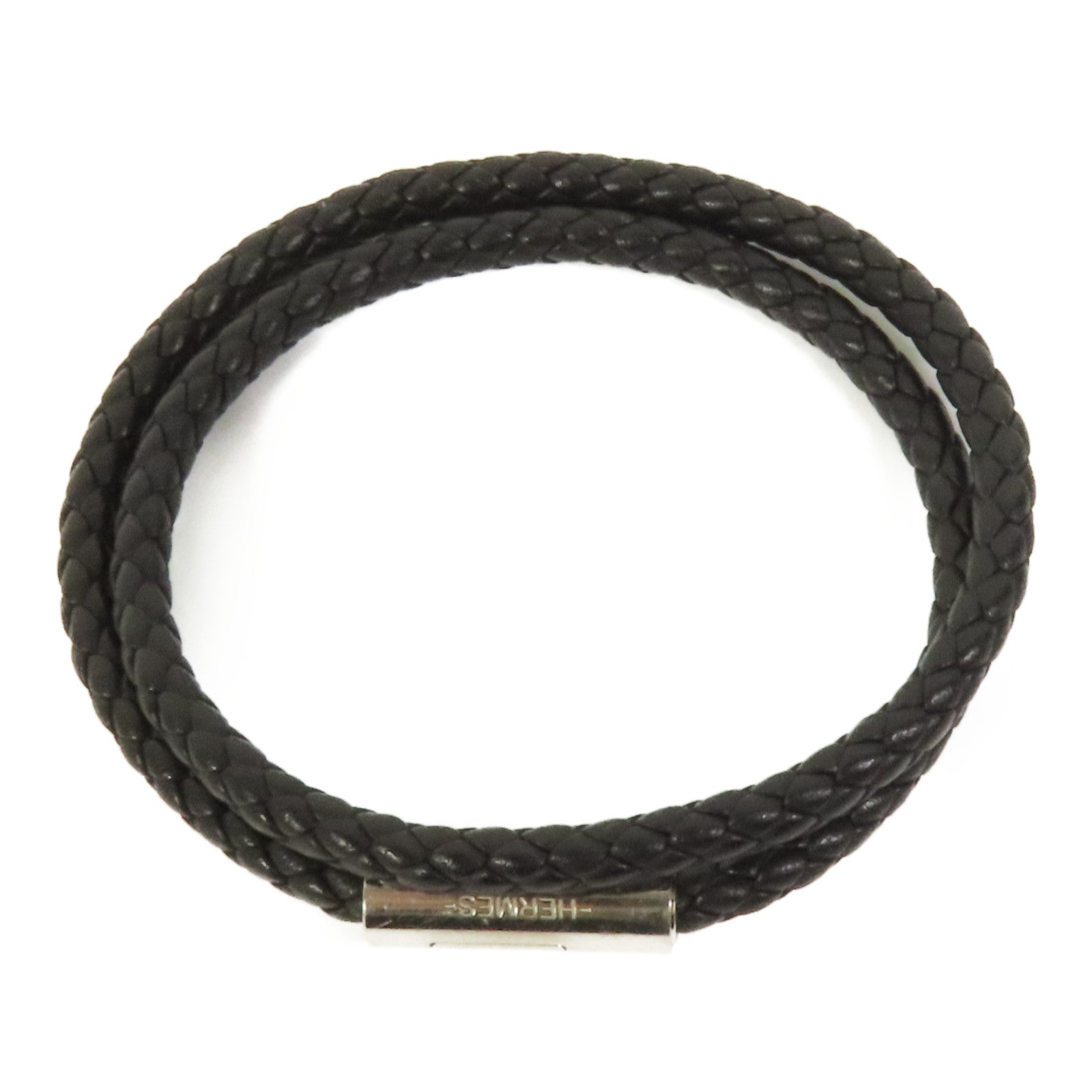 HERMES Swift皮革Goliath Double Tour銀扣手鏈Noir