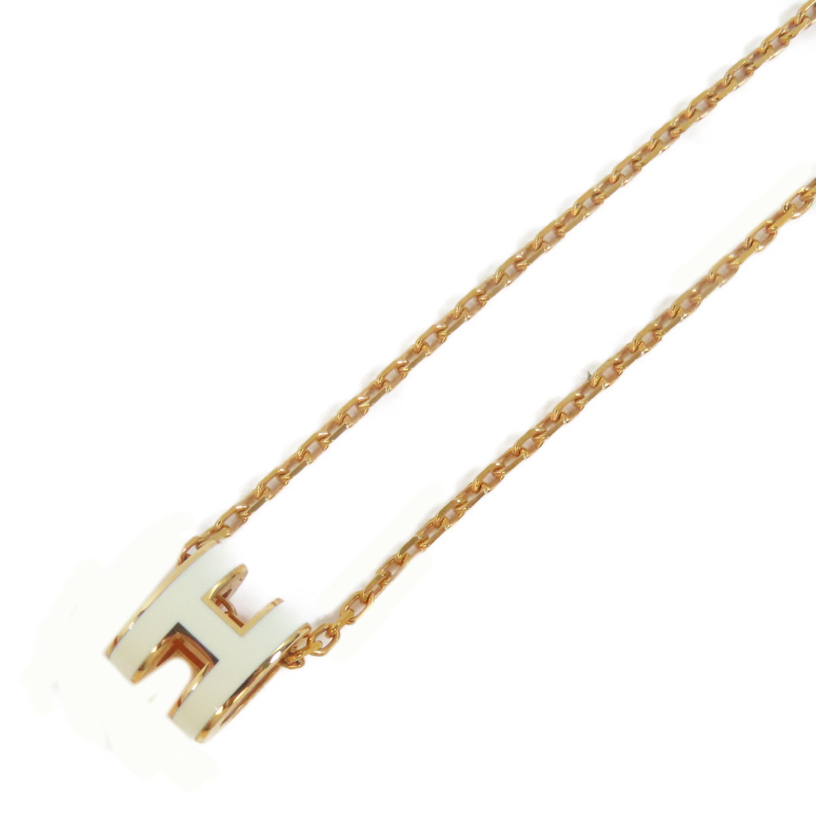 HERMES 金屬Pop H Pendant Necklace項鍊金色/白色#40cm