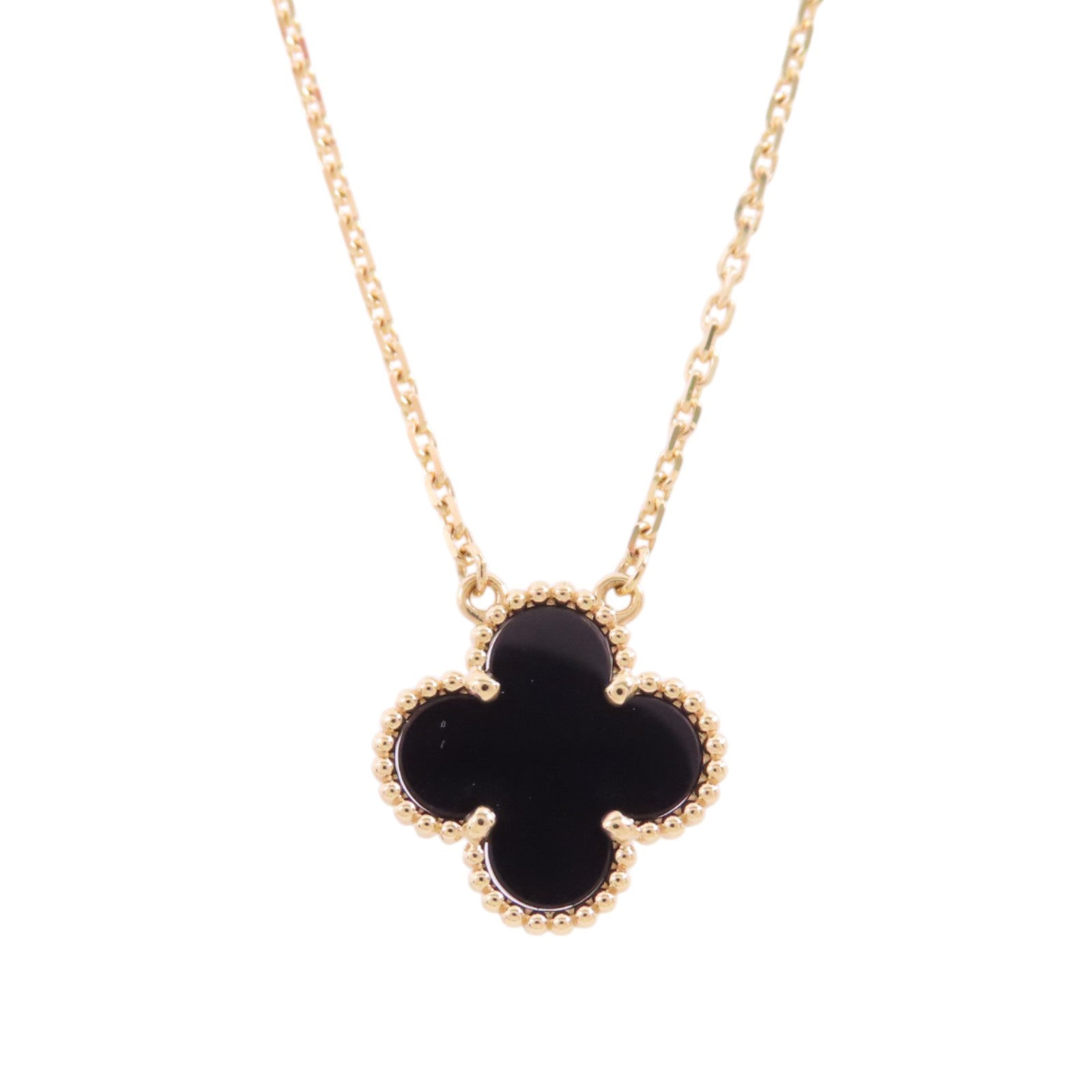 Van Cleef & Arpels 18K玫瑰金/縞瑪瑙Vintage Alhambra Onxy Pendant Necklace項鏈