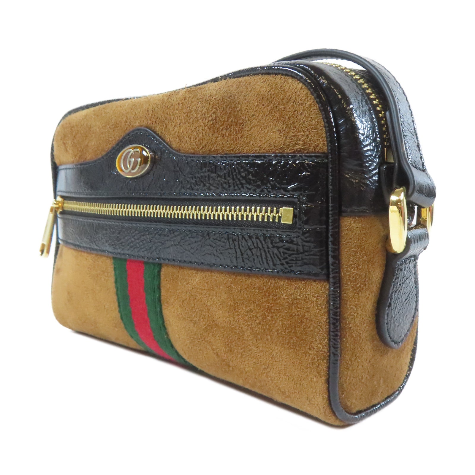 GUCCI 【激減優惠】麂皮皮革Mini Ophidia金扣肩背袋啡色/黑色