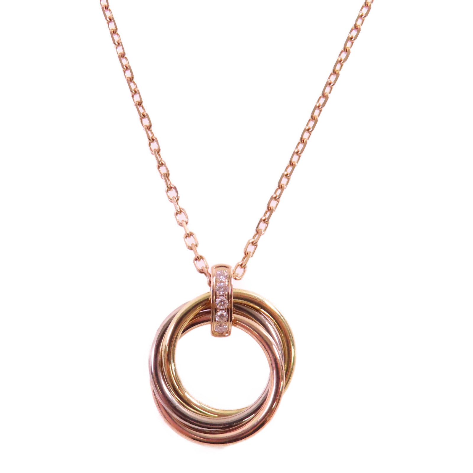 CARTIER 18K玫瑰金/黃金/白金/鑽石Trinity Diamond Necklace金扣項鏈
