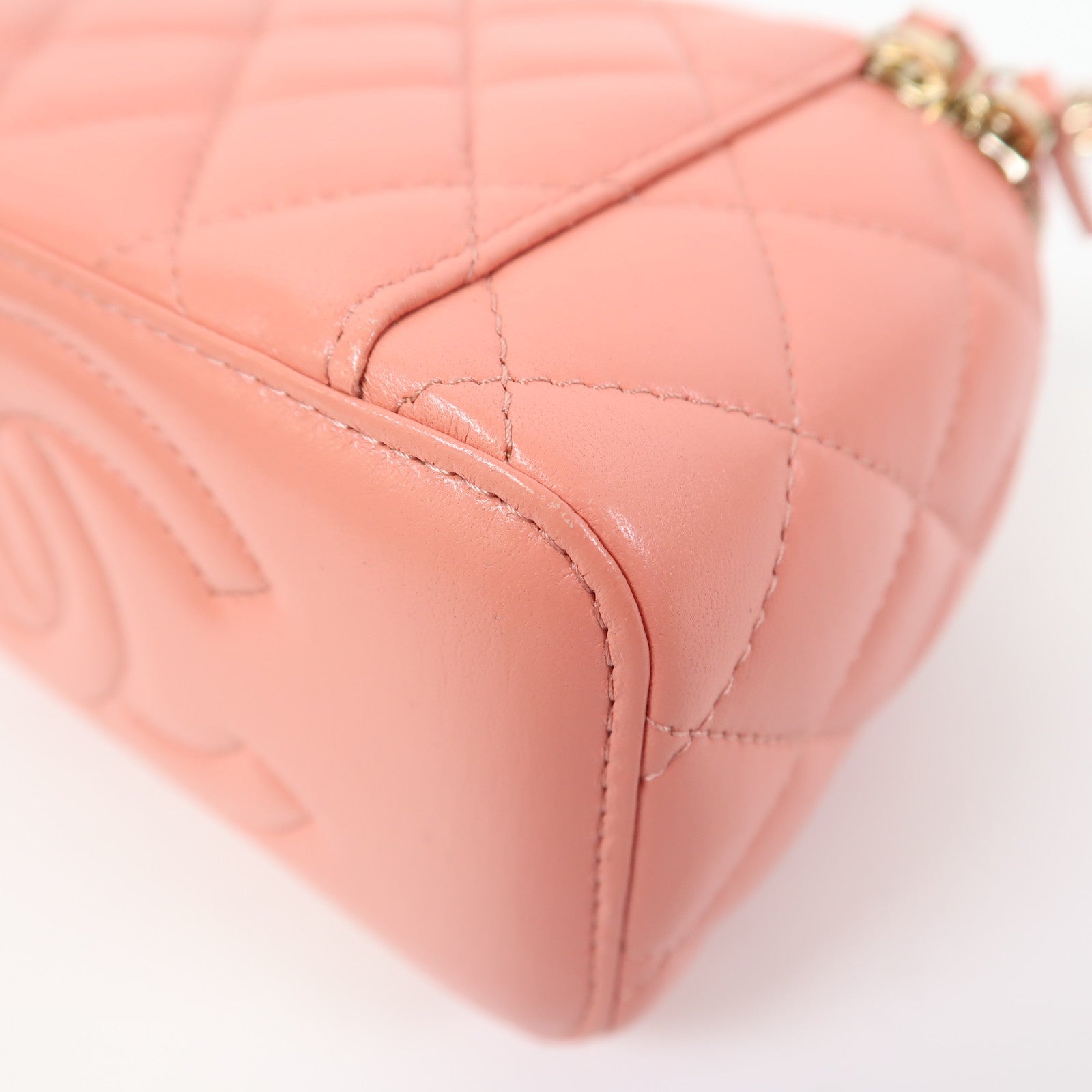 CHANEL 【激減優惠】菱格羊皮皮革Vanity Case金扣手挽肩背兩用袋粉紅色