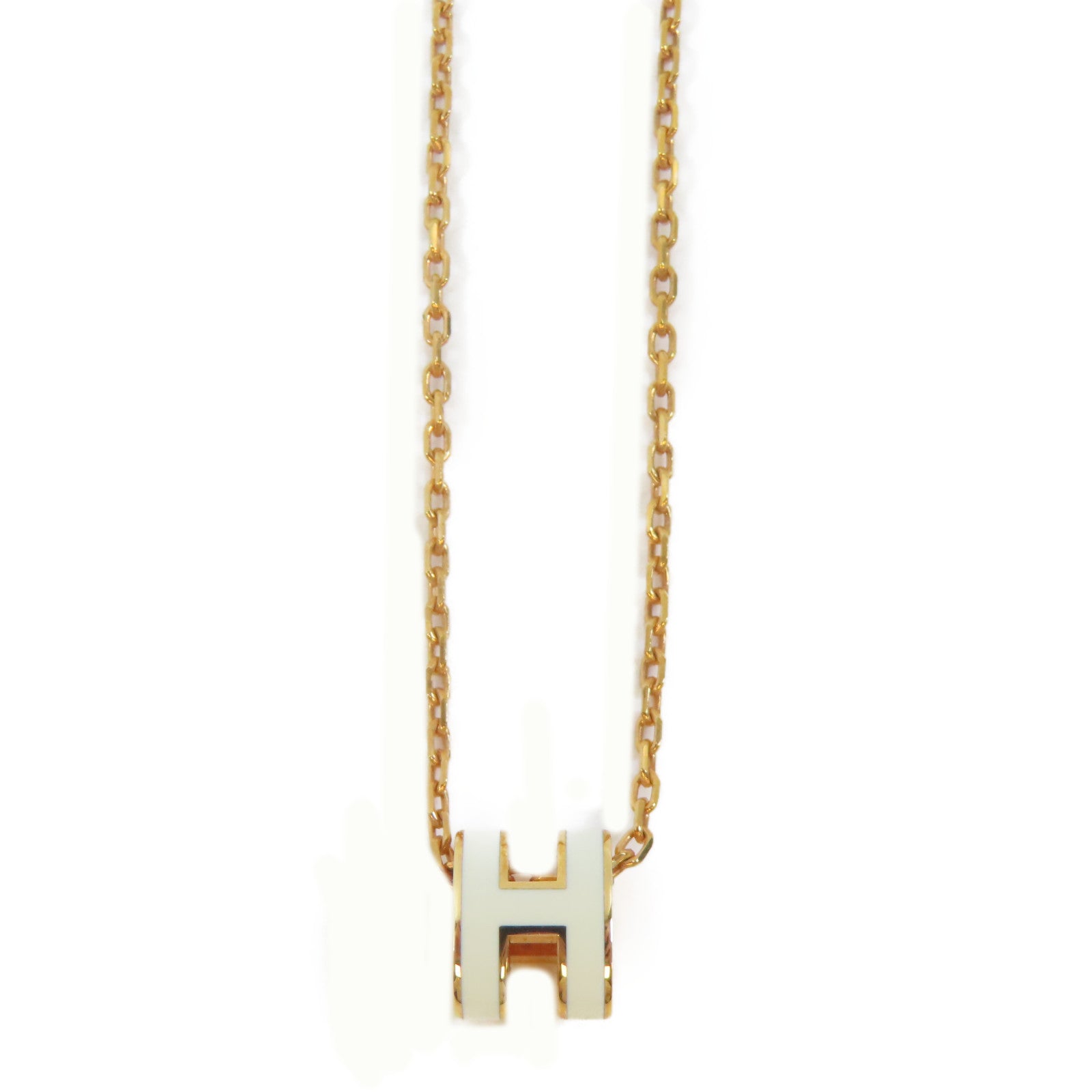 HERMES 金屬Pop H Pendant Necklace項鍊金色/白色#40cm